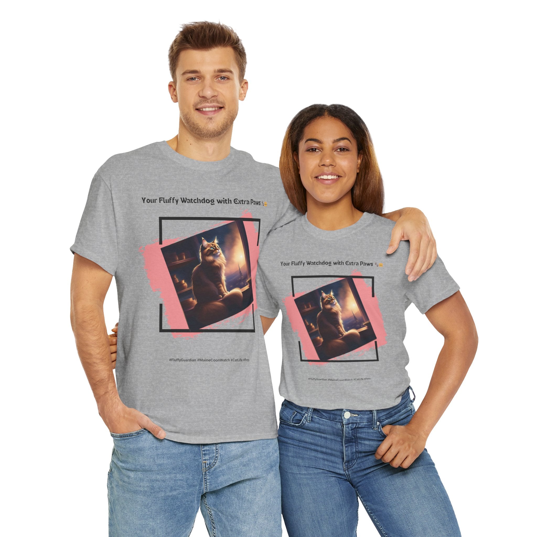 Unisex “Fluffy Watchdog” Maine Coon T-Shirt – Gentle Guardian, Cat Lover Gift