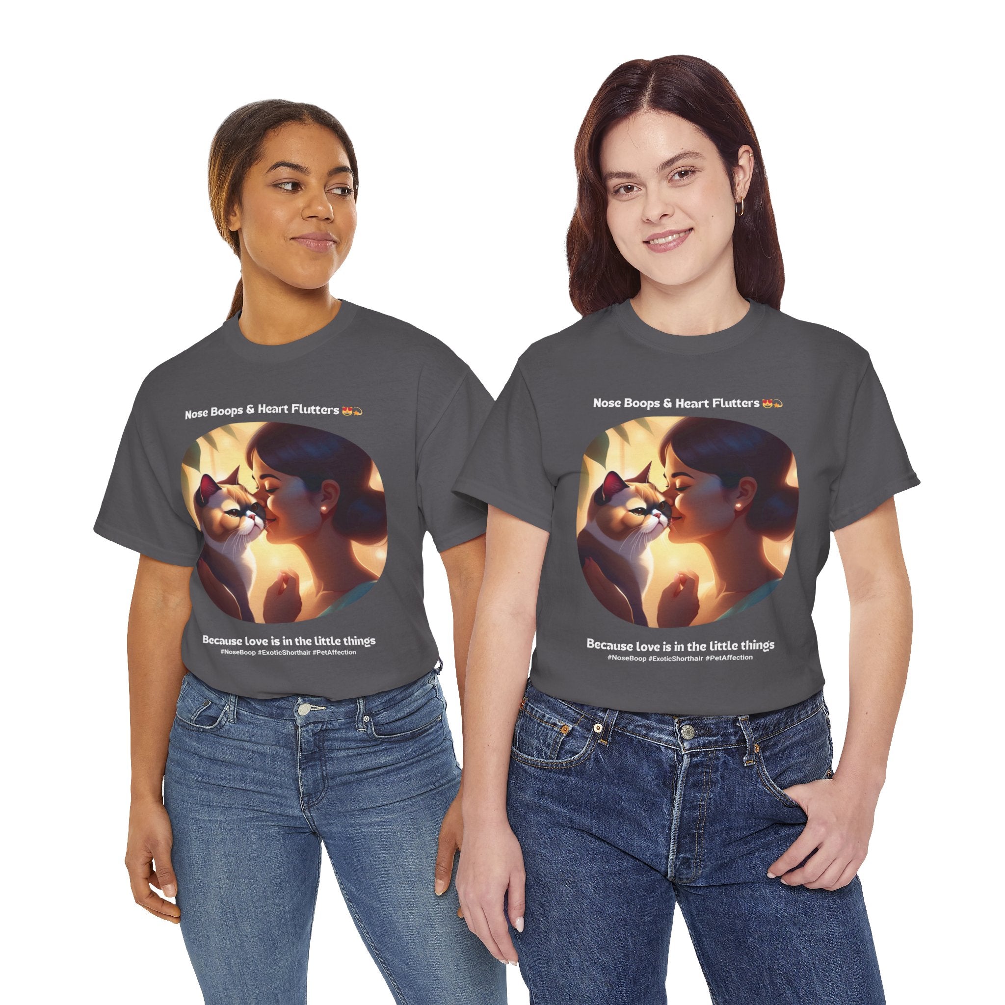 Women’s “Nose Boops & Heart Flutters” Exotic Shorthair T‑Shirt – Sweet Cat Mom Gift