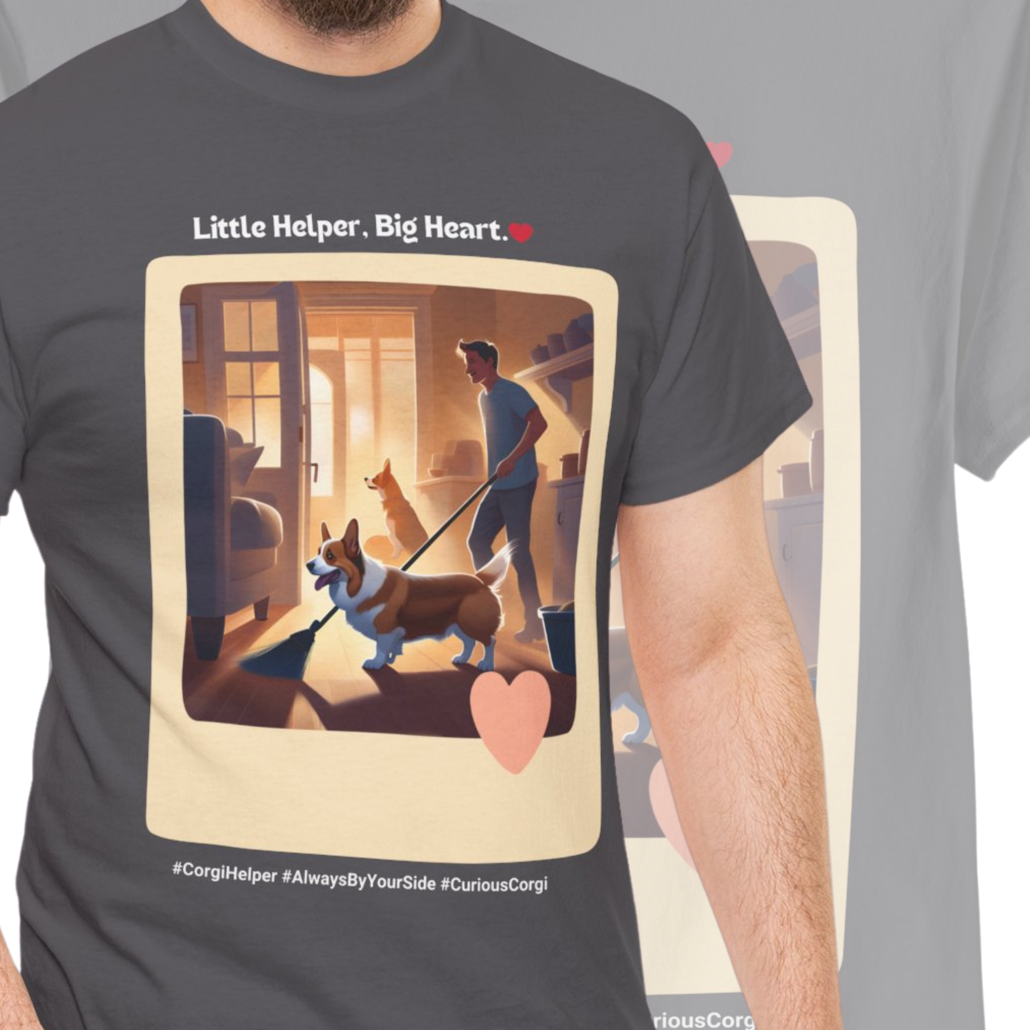 Men’s “Little Helper, Big Heart” Corgi T-Shirt – Sweet Pup Tee, Dog Dad Gift