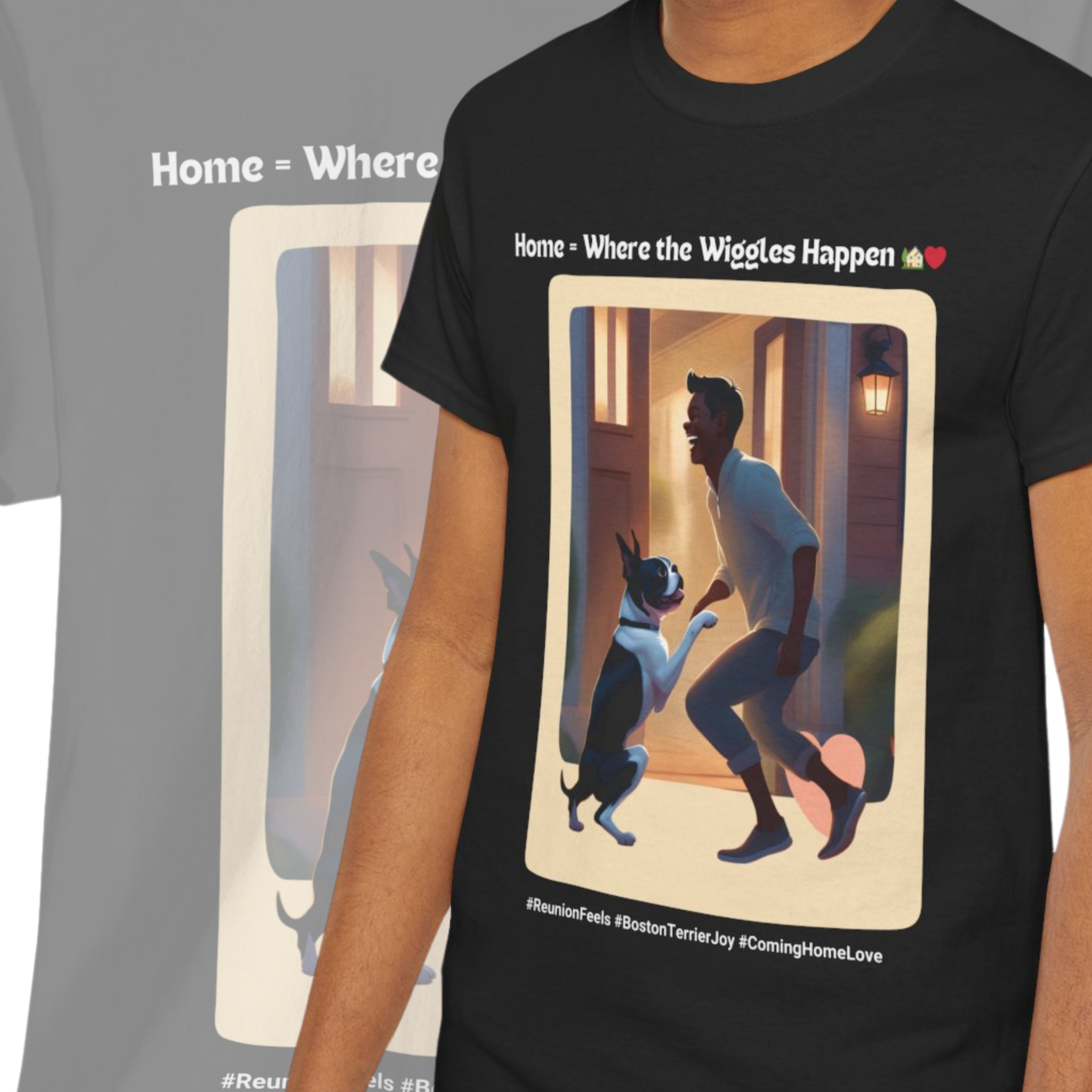 Men’s “Boundless Joy” Boston Terrier Reunion T‑Shirt – Joyful Reunion Dad Gift