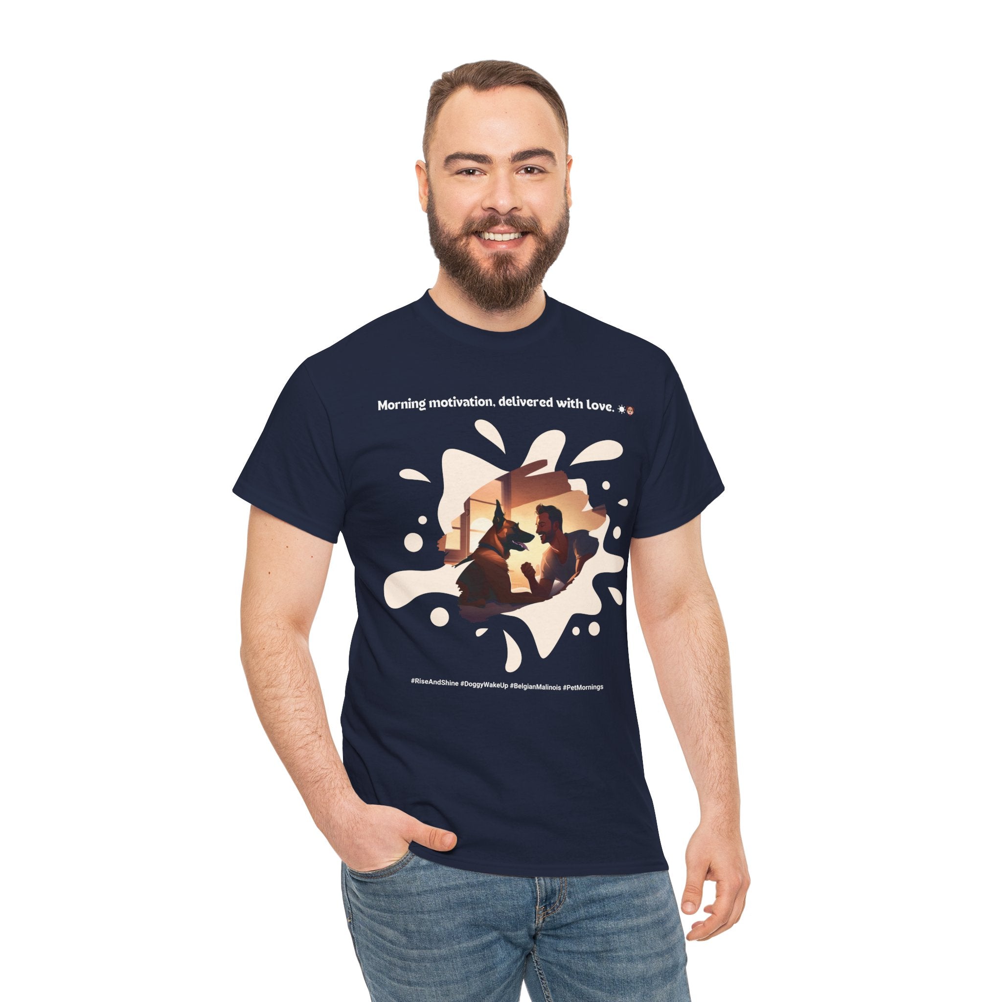 Men’s “Morning Motivation” Belgian Malinois T‑Shirt – Energized Dad Gift
