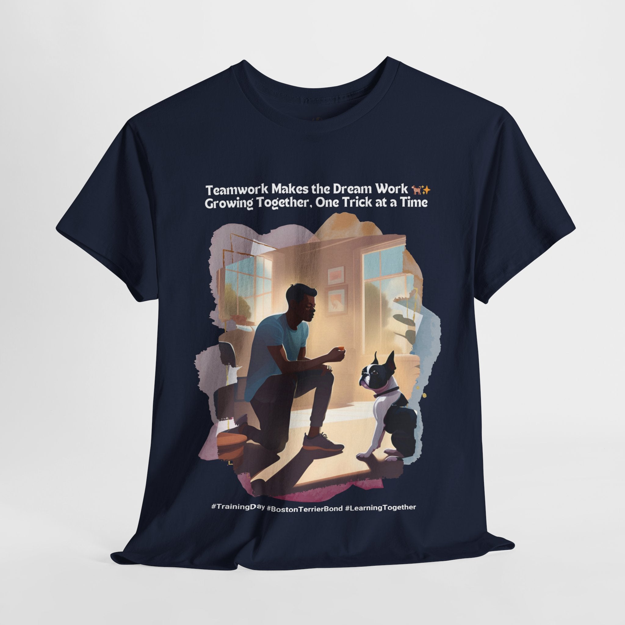 Men’s “Learning Together” Boston Terrier T‑Shirt – Training Pup Dad Gift