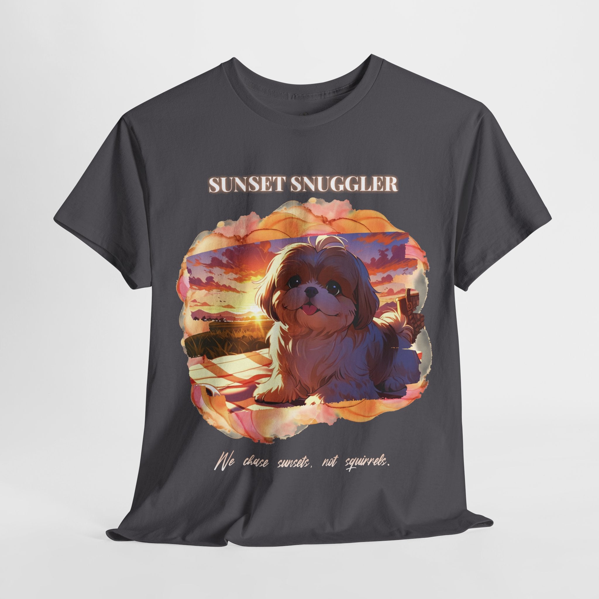 Unisex “Sunset Snuggler” Shih Tzu T-Shirt – Pet Parent Gift, Summer Vibes Tee