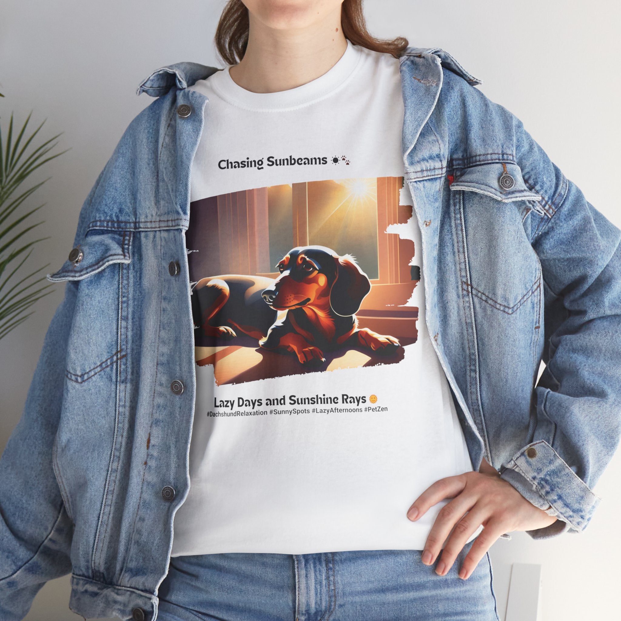 Unisex “Chasing Sunbeams” Dachshund T‑Shirt – Relaxed Pup Gift