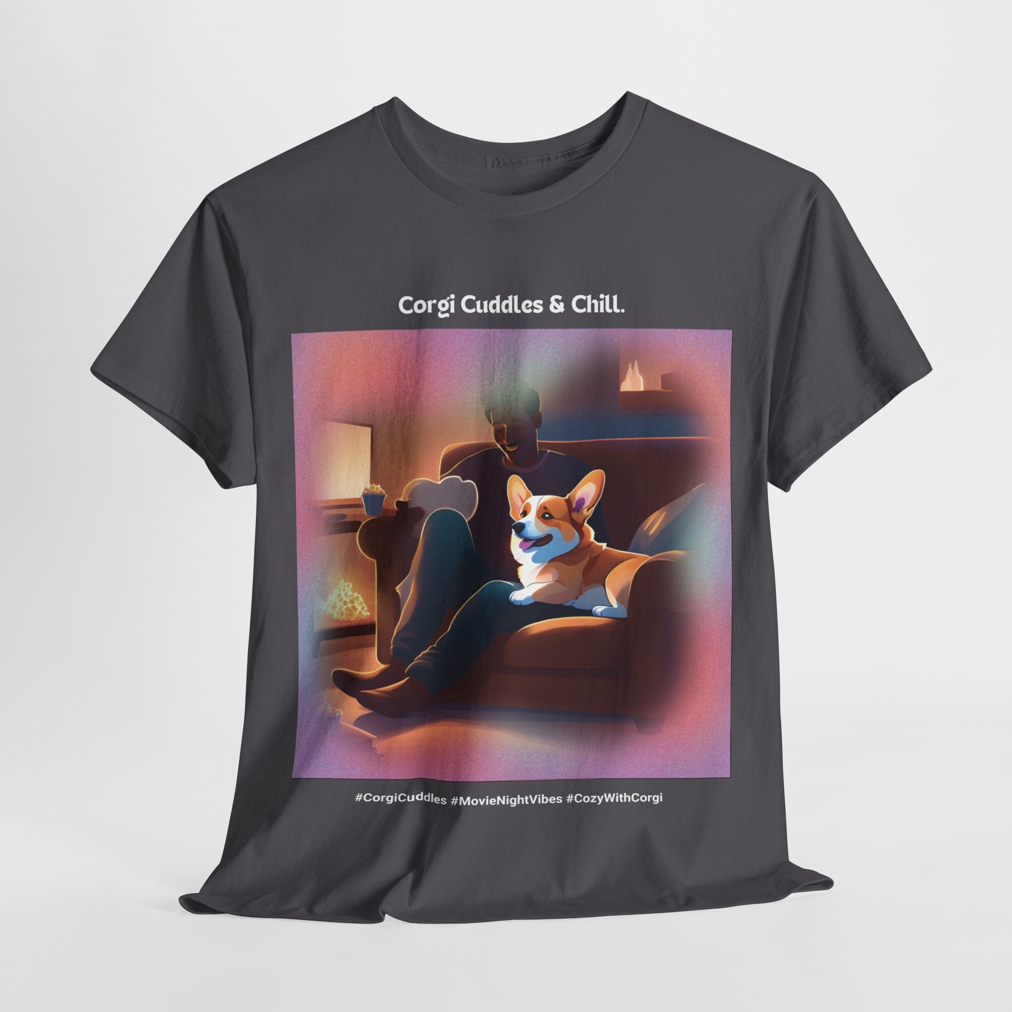 Men’s “Corgi Cuddles & Chill” T-Shirt – Cozy Movie Night, Dog Dad Gift