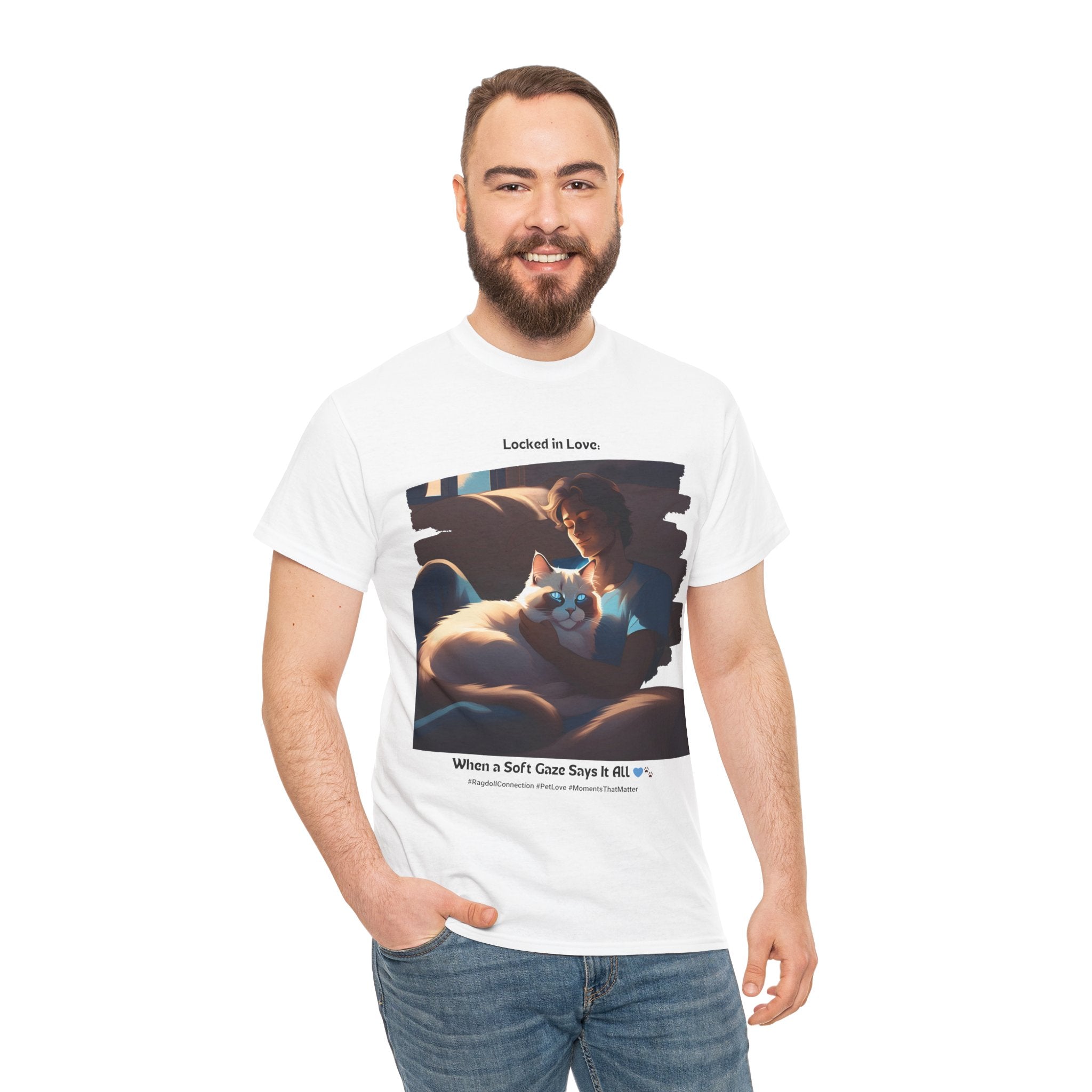 Men’s “A Gaze That Speaks Volumes” Ragdoll T‑Shirt – Expressive Cat Dad Gift