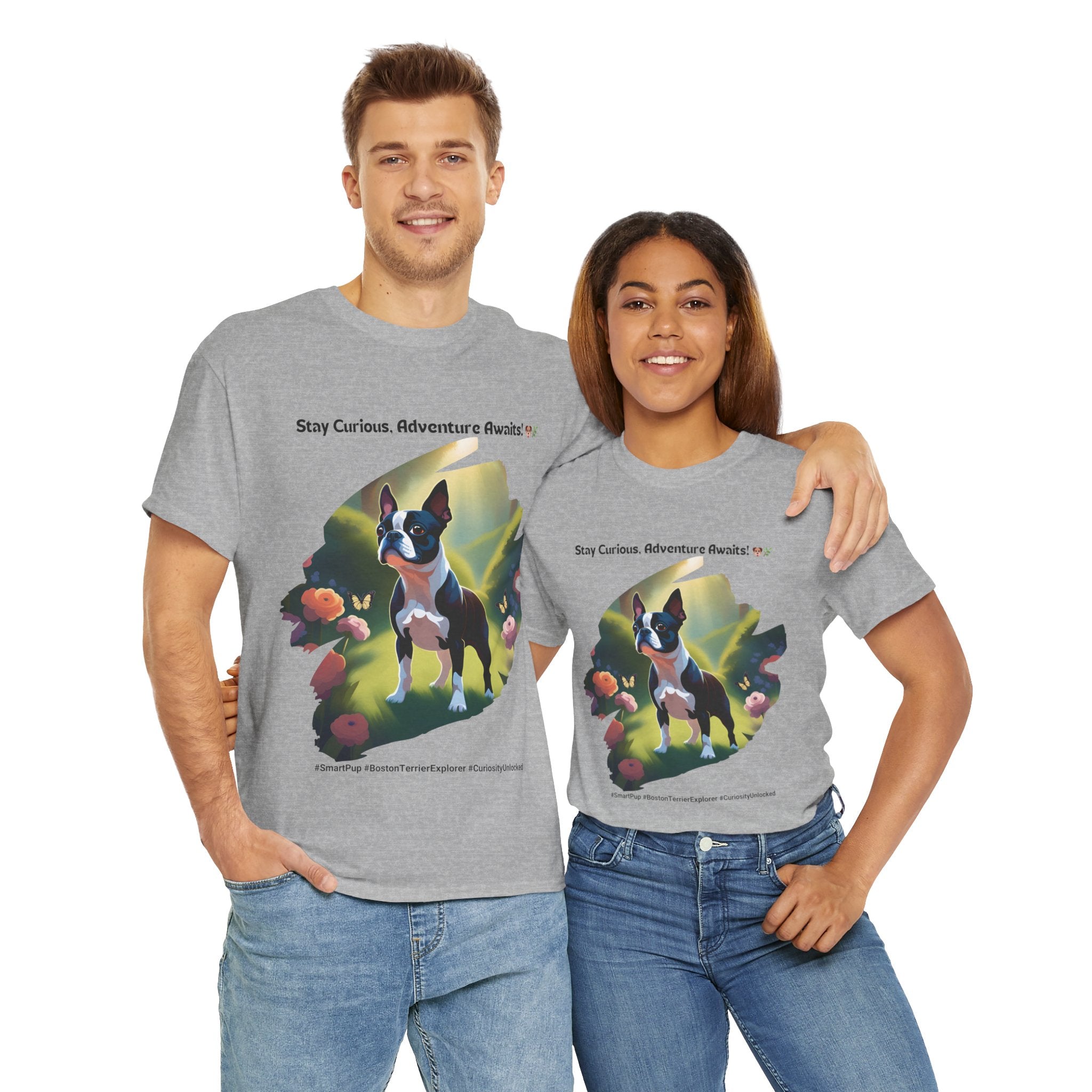 Unisex “Adventure Awaits” Boston Terrier T‑Shirt – Explorer Pup Gift