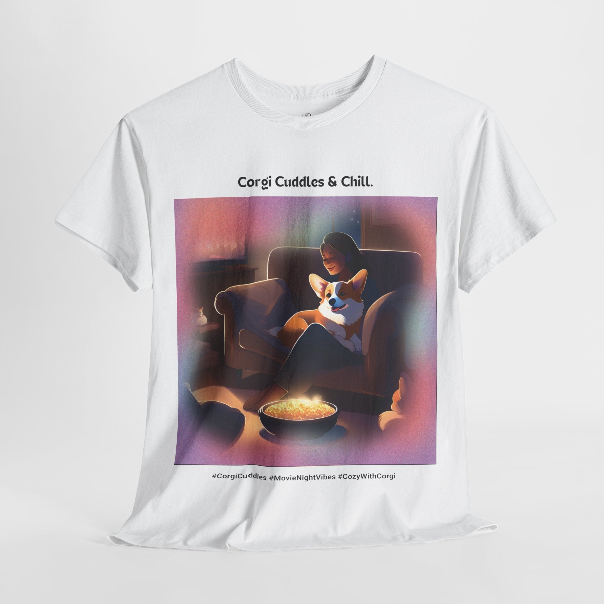 Women’s “Corgi Cuddles & Chill” T-Shirt – Cozy Movie Night, Dog Mom Gift
