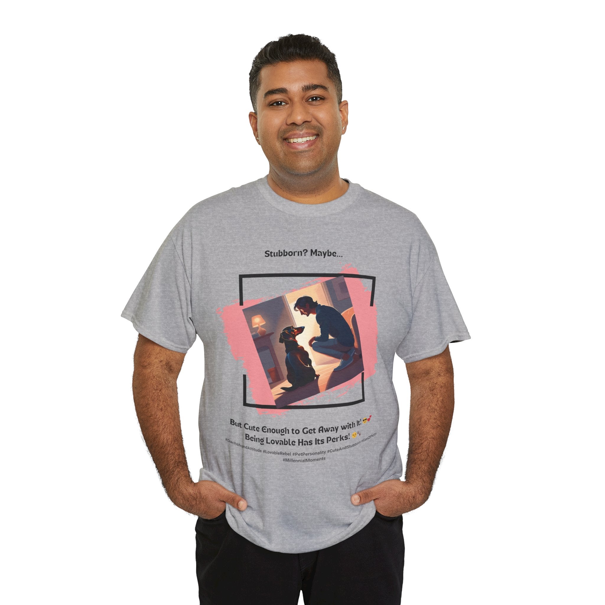 Men’s “Stubborn? Maybe… But Cute Enough” Dachshund T-Shirt – Wiener Dog Charm, Dog Dad Gift