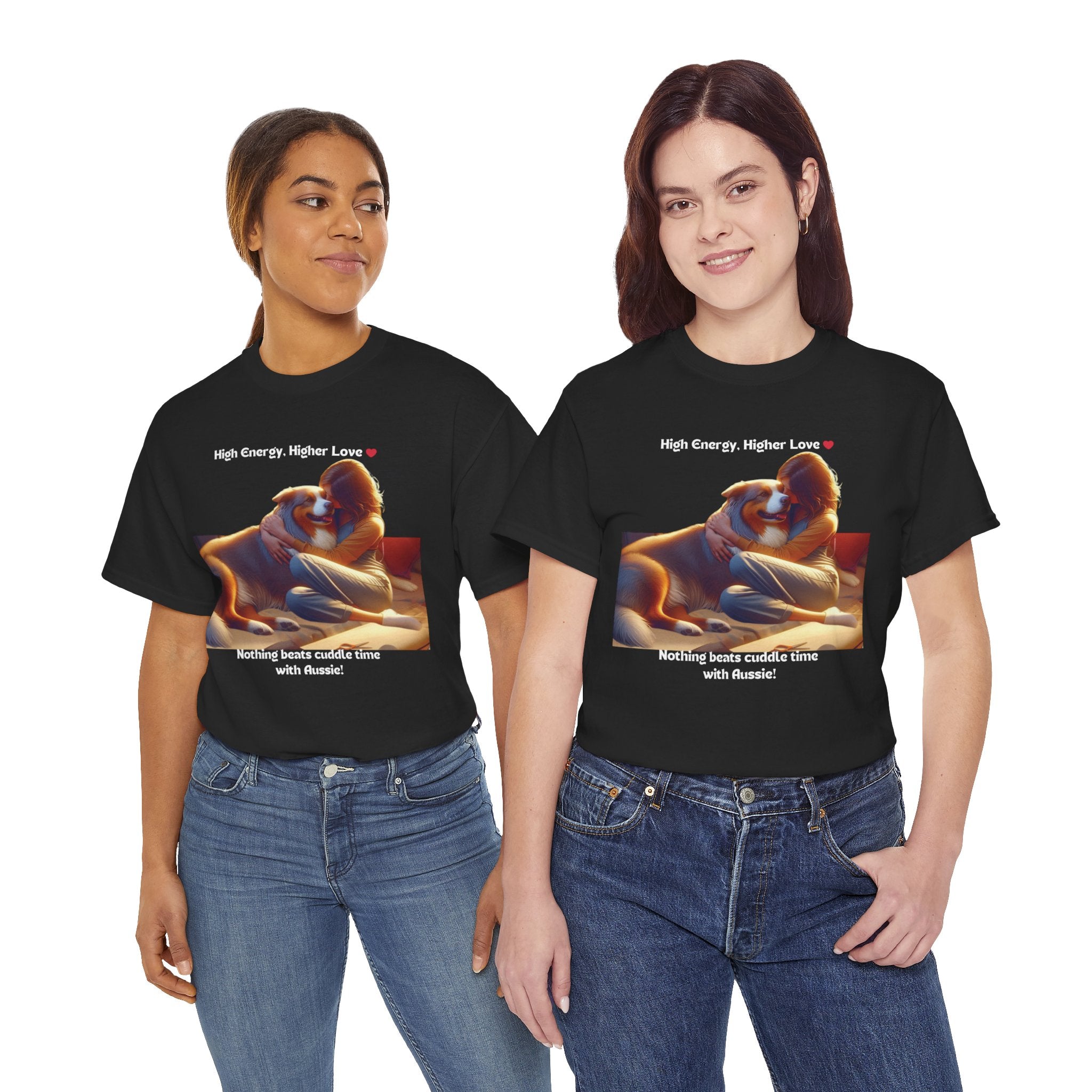 Women’s “High Energy, Higher Love” Australian Shepherd T‑Shirt – Energetic Pup Mom Gift