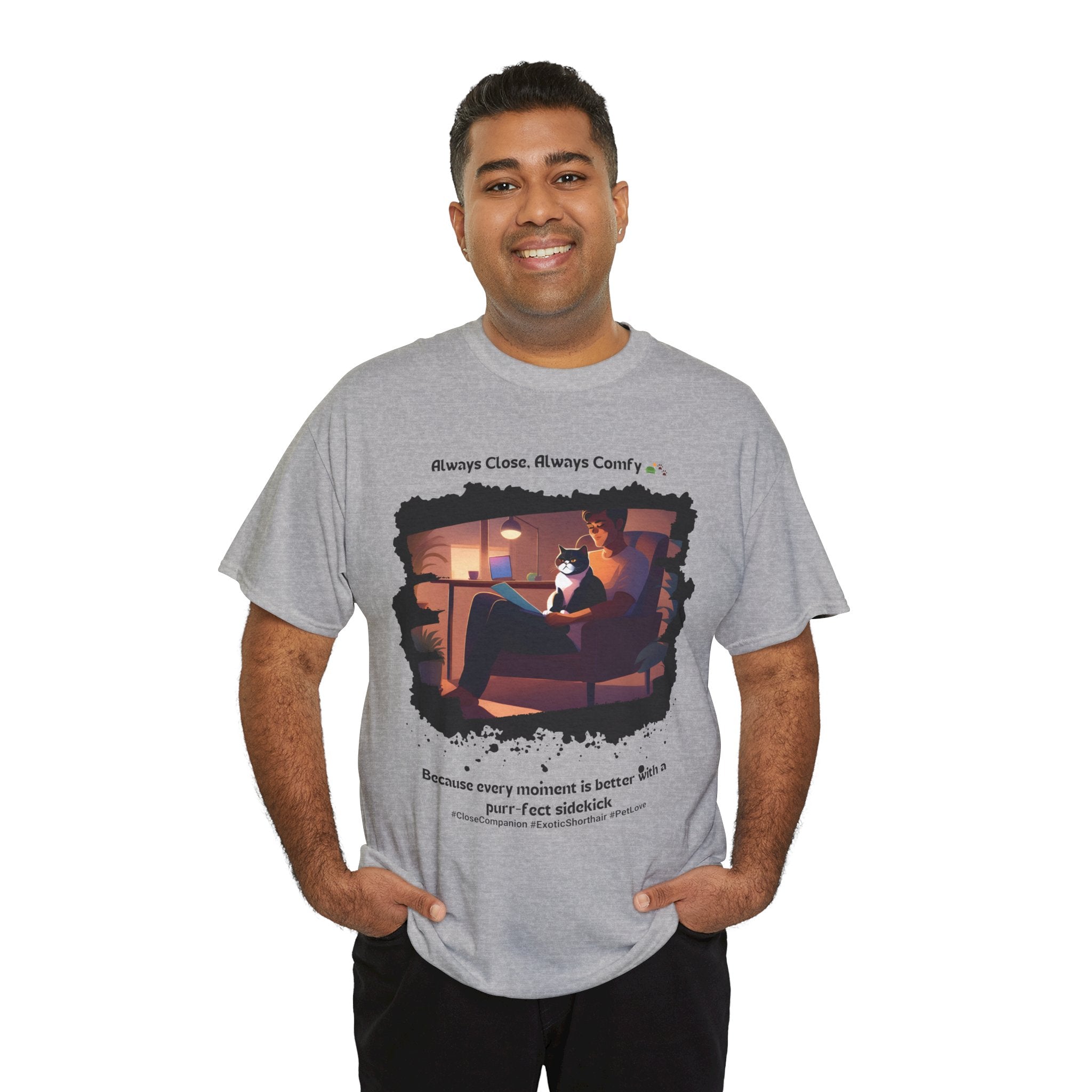 Men’s “Always Close, Always Comfy” Exotic Shorthair T‑Shirt – Soft Cat Dad Gift