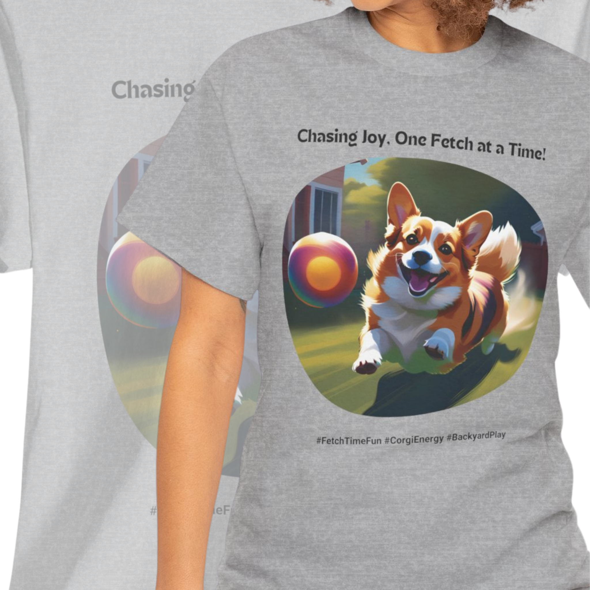 Unisex “Chasing Joy, One Fetch at a Time” Corgi T-Shirt – High-Energy Pup, Dog Lover Gift