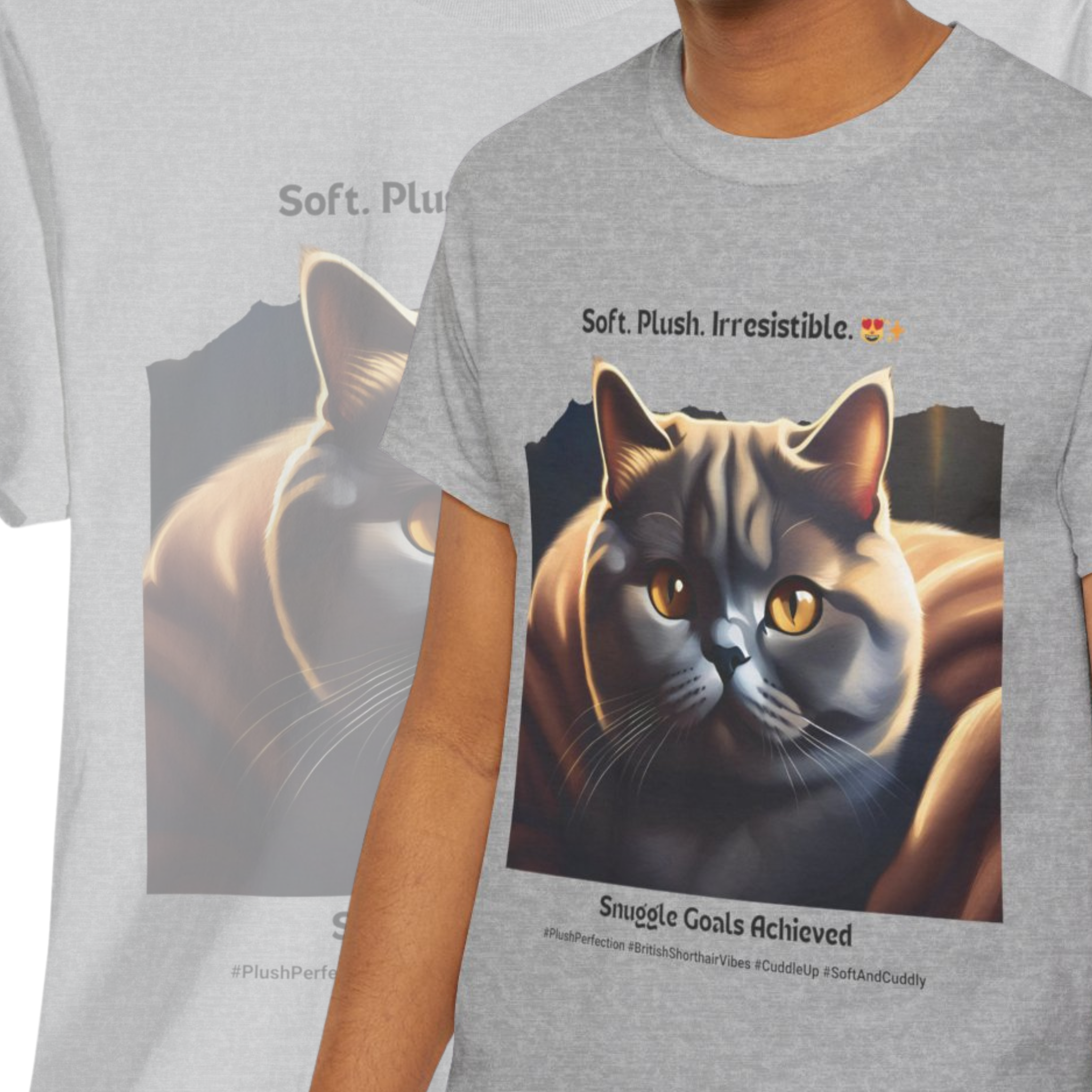 Unisex “Plush Perfection” British Shorthair T‑Shirt – Cuddle Kitty Gift