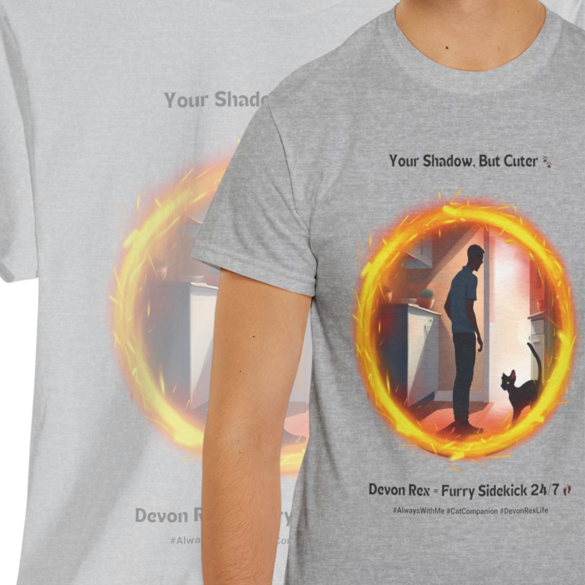 Men’s “Your Shadow, But Cuter” Devon Rex T‑Shirt – Loyal Cat Dad Gift
