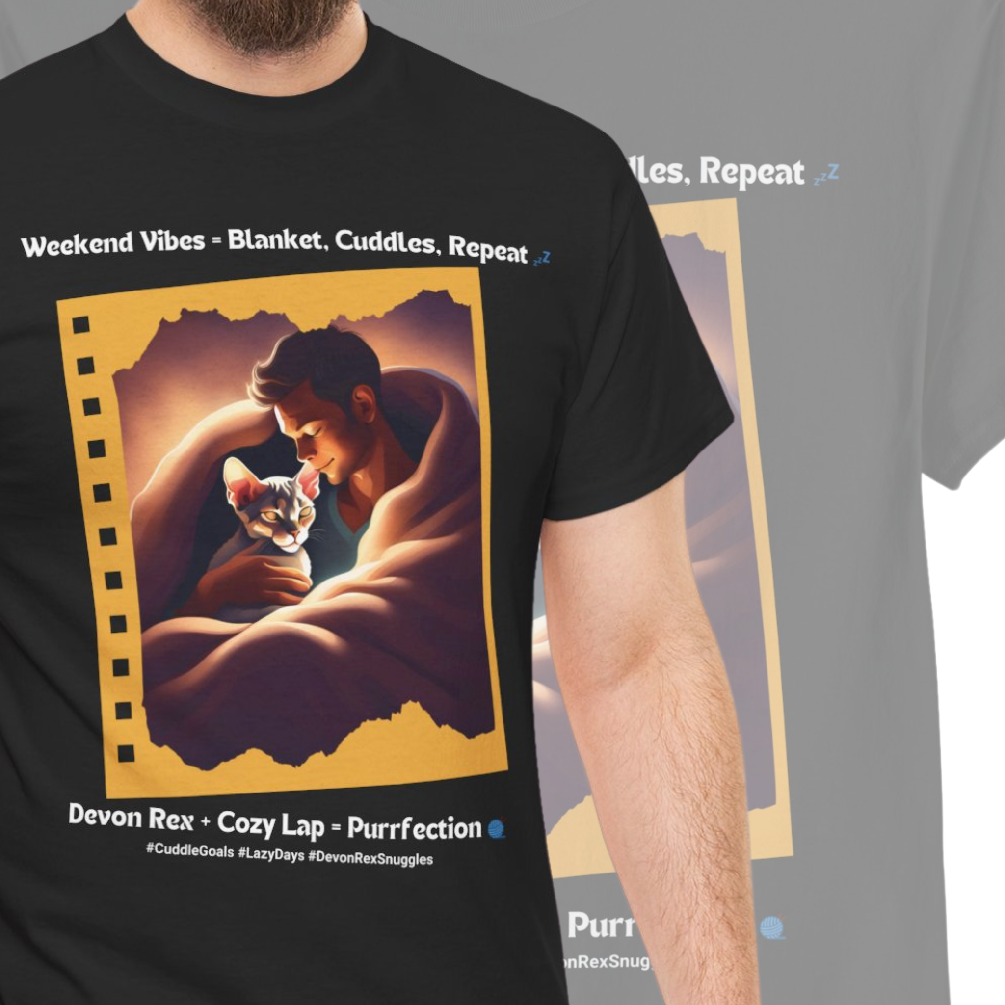 Men’s “Weekend Vibes” Devon Rex T‑Shirt – Cozy Cat Dad Gift