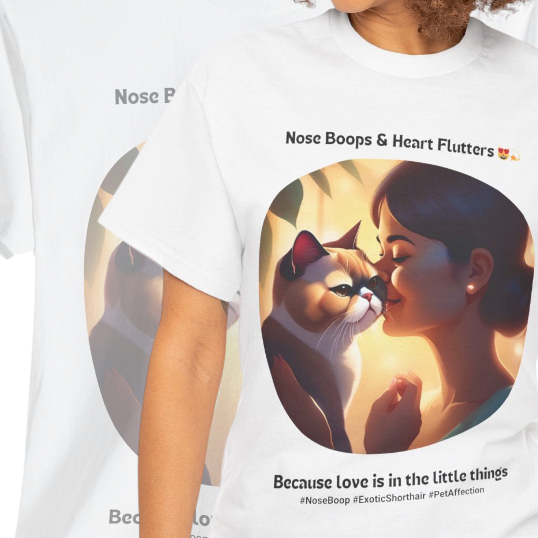 Women’s “Nose Boops & Heart Flutters” Exotic Shorthair T‑Shirt – Sweet Cat Mom Gift