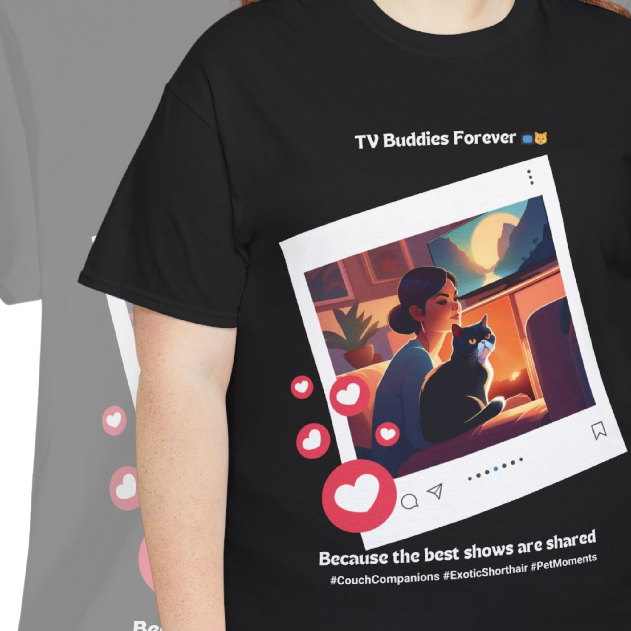 Women’s “TV Buddies Forever” Exotic Shorthair T‑Shirt – Cozy Night Cat Mom Gift