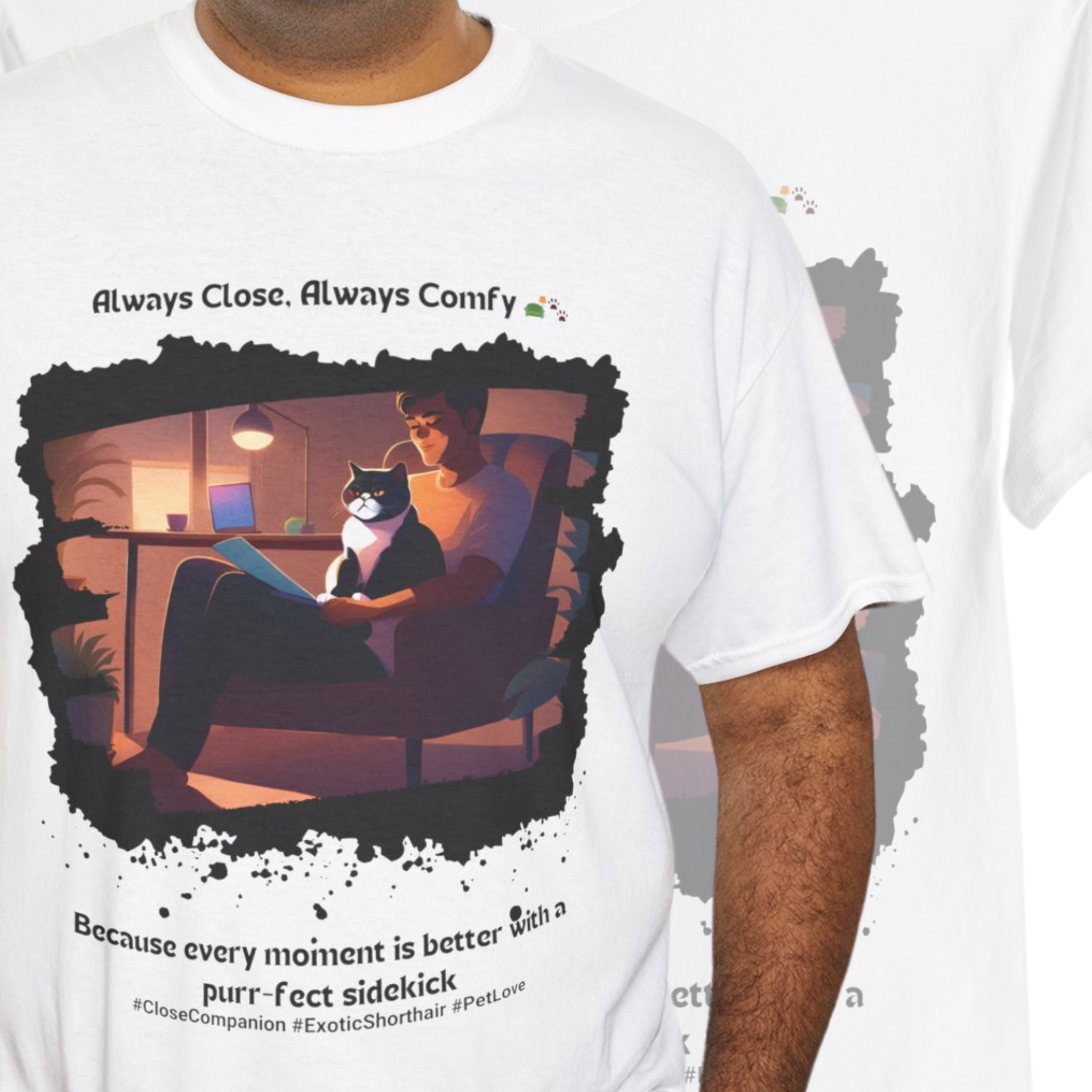 Men’s “Always Close, Always Comfy” Exotic Shorthair T‑Shirt – Soft Cat Dad Gift