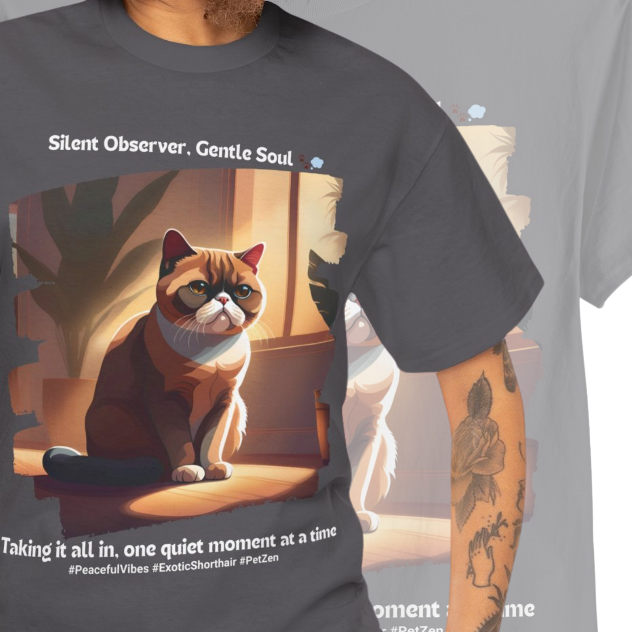 Unisex “Peaceful Observer” Exotic Shorthair T-Shirt – Zen Kitty Calm, Cat Lover Gift