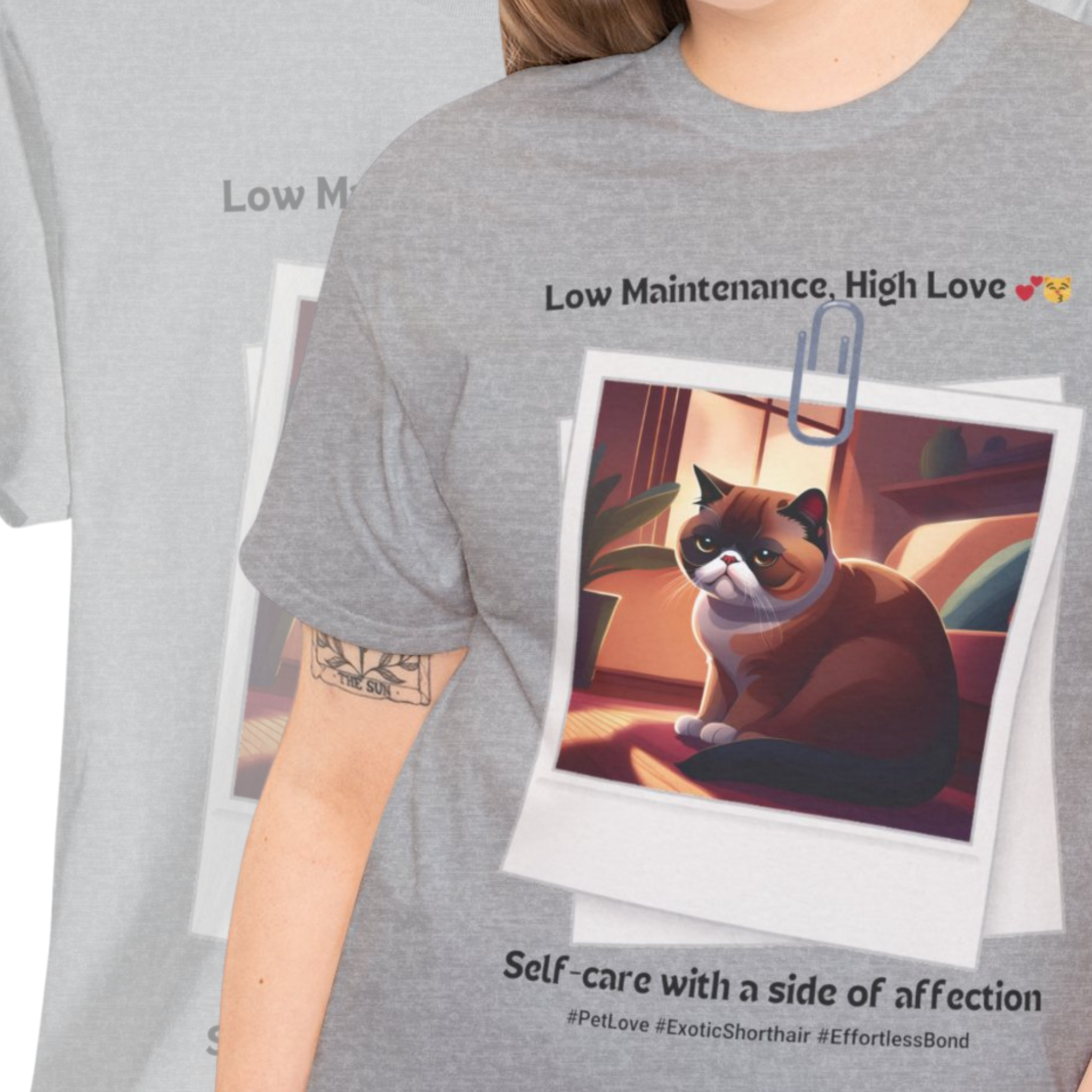 Unisex “Low Maintenance, High Love” Exotic Shorthair T‑Shirt – Easy Loving Cat Gift