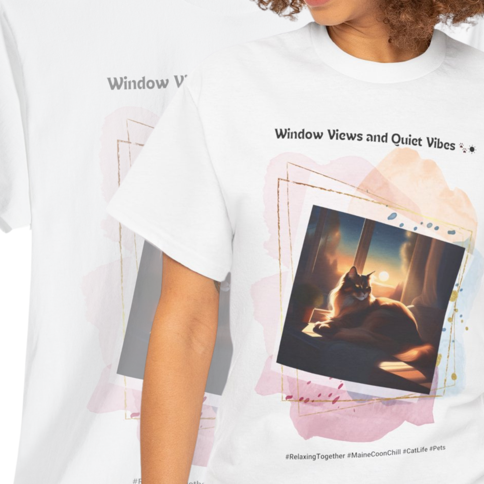Unisex “Window Views & Quiet Vibes” Maine Coon T‑Shirt – Chill Cat Gift