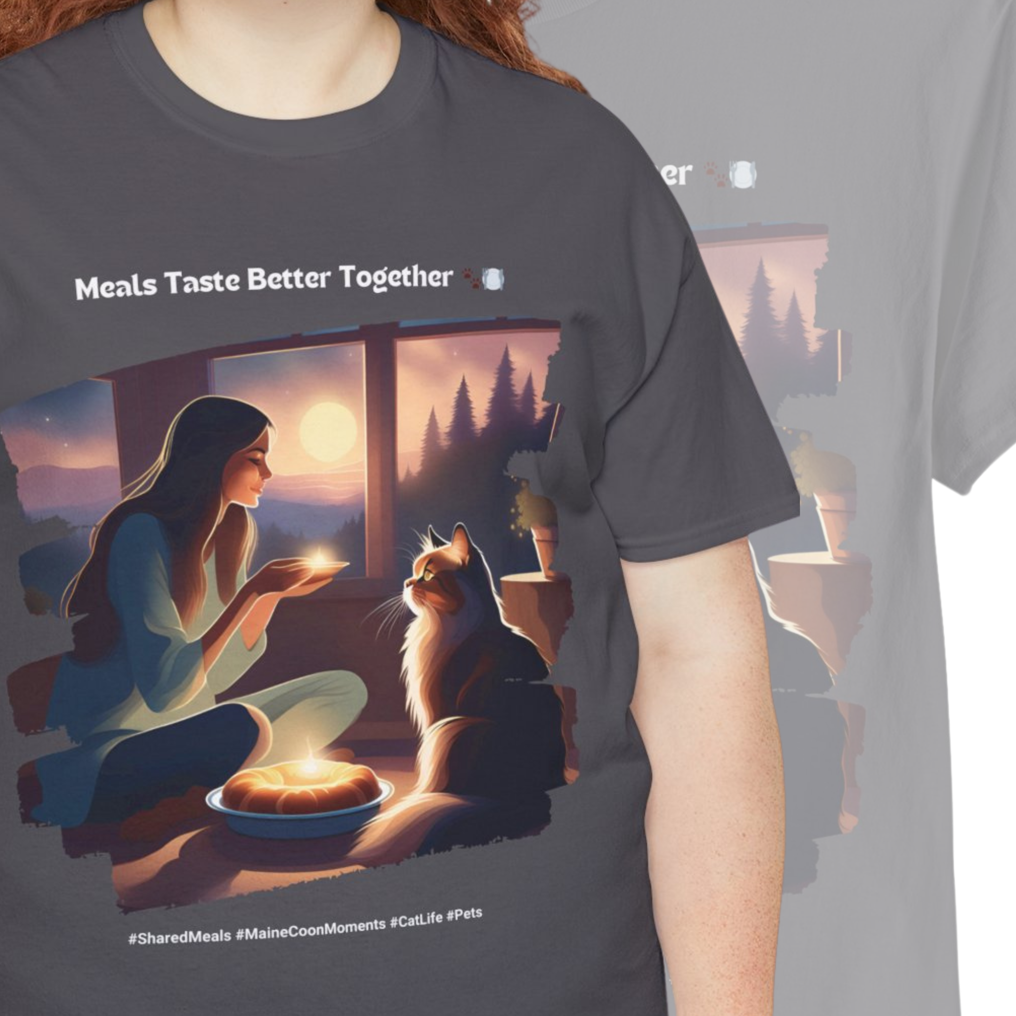 Men’s “Meals Taste Better Together” Maine Coon T‑Shirt – Meal Buddy Cat Dad Gift
