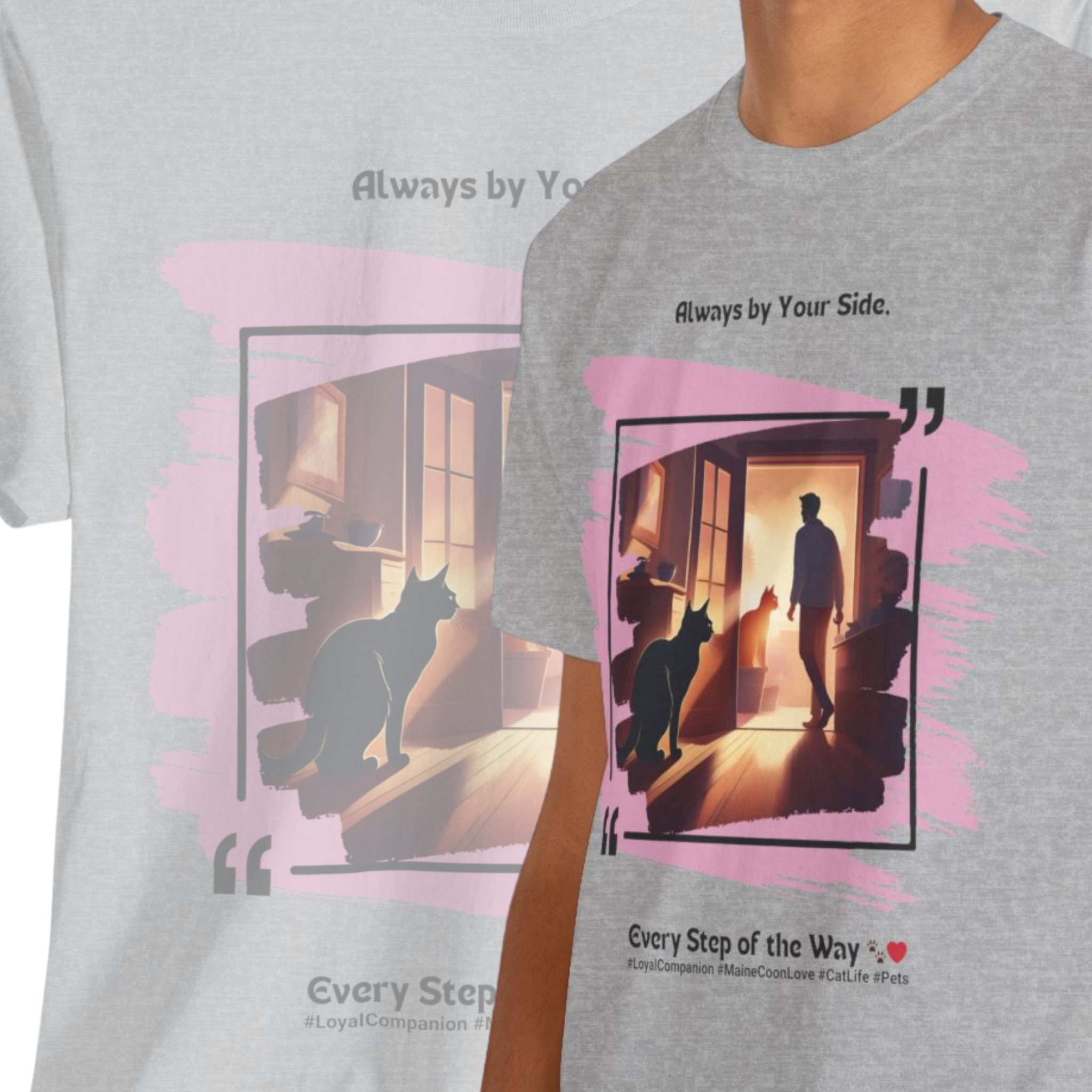 Men’s “Always by Your Side” Maine Coon T-Shirt – Loyal Fluffy Friend, Cat Dad Gift