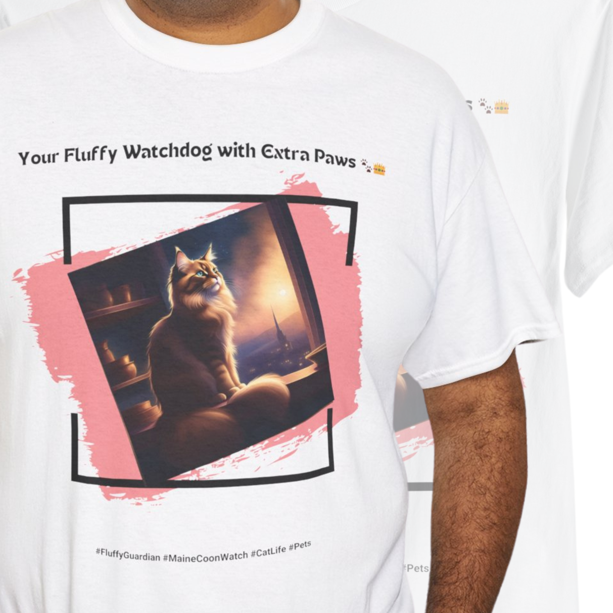 Unisex “Fluffy Watchdog” Maine Coon T-Shirt – Gentle Guardian, Cat Lover Gift