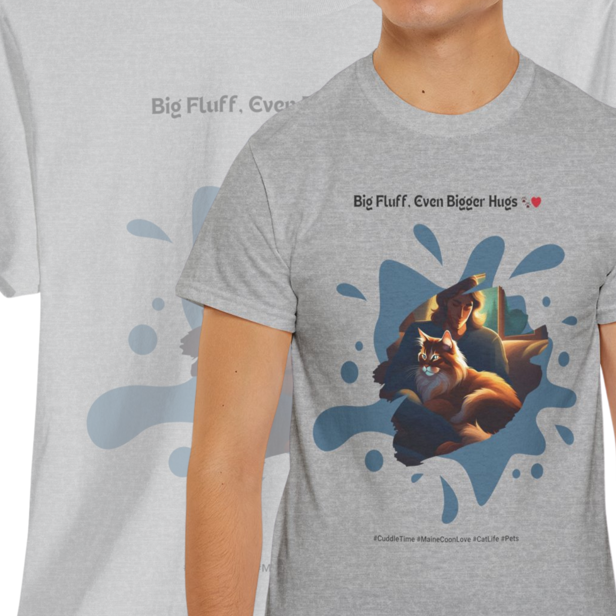 Men’s “Big Fluff, Even Bigger Hugs” Maine Coon T‑Shirt – Cuddle Cat Dad Gift