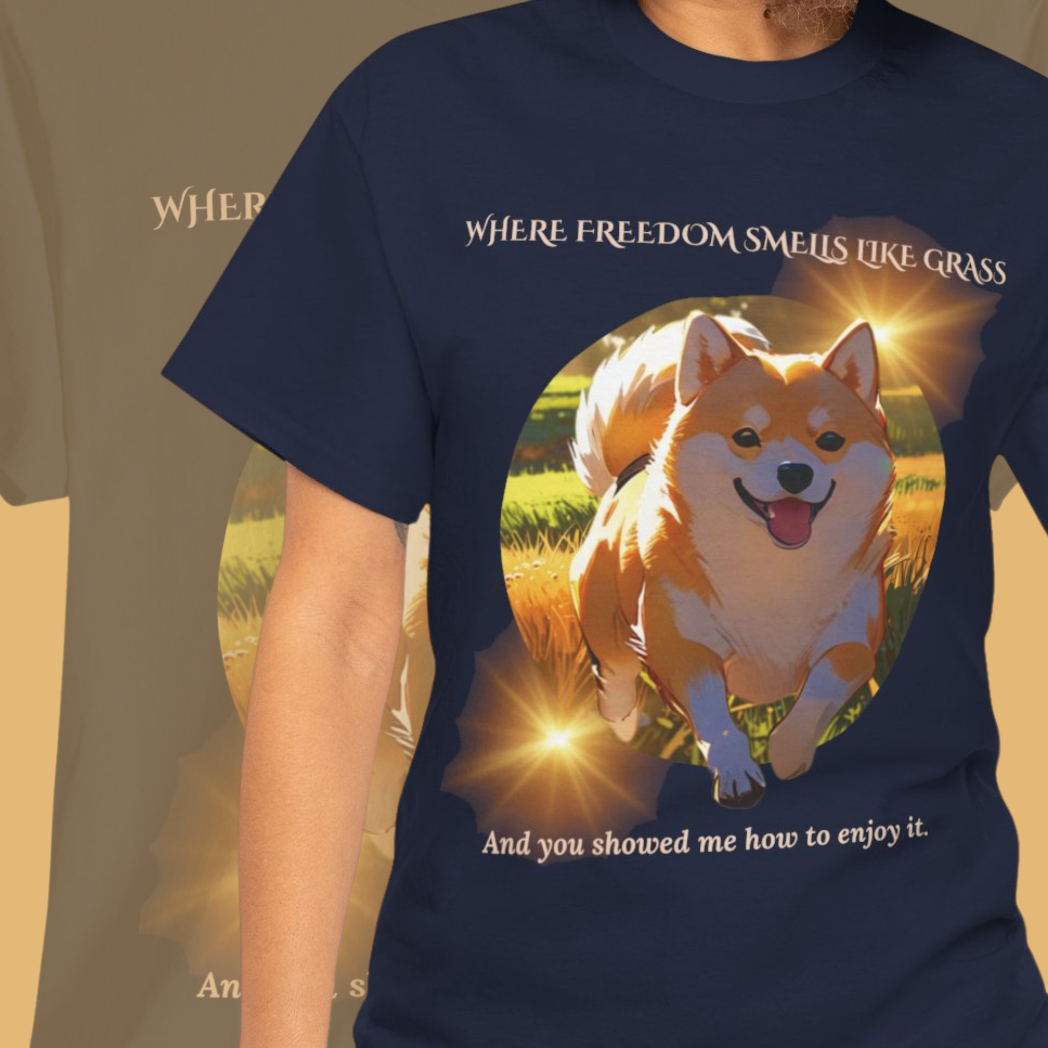 Unisex “Where Freedom Smells Like Grass” Shiba Inu T-Shirt – Dog Adventure Lover Tee