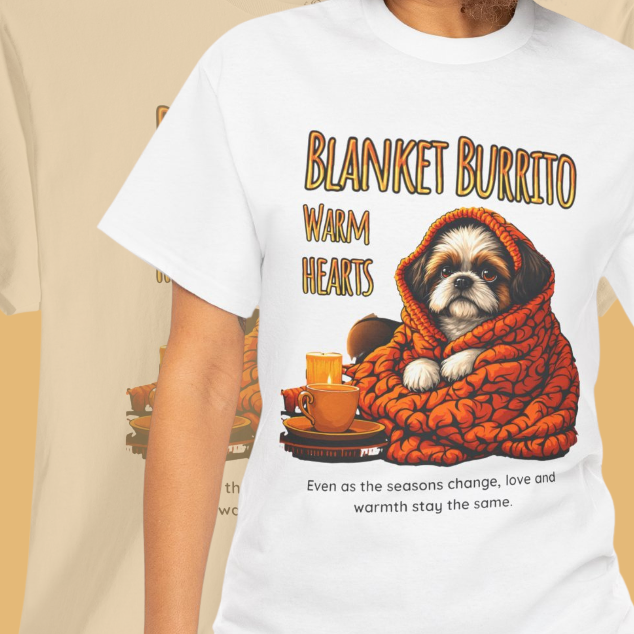 Unisex T-Shirt – Blanket Burrito, Warm Hearts: Cozy Fall Moments with Your Shih Tzu