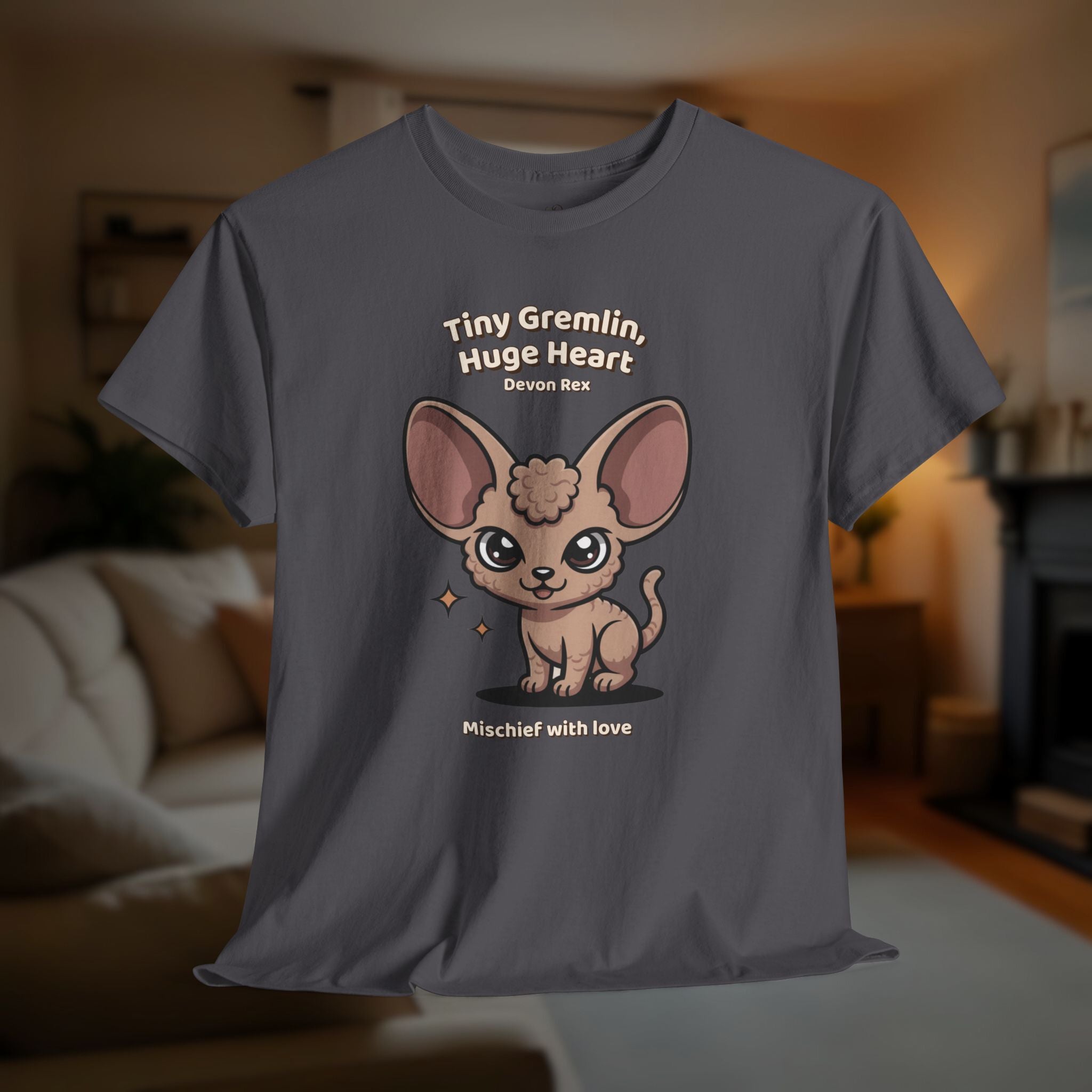 Unisex T-Shirt – Tiny Gremlin, Huge Heart: Devon Rex Everyday Moments Edition