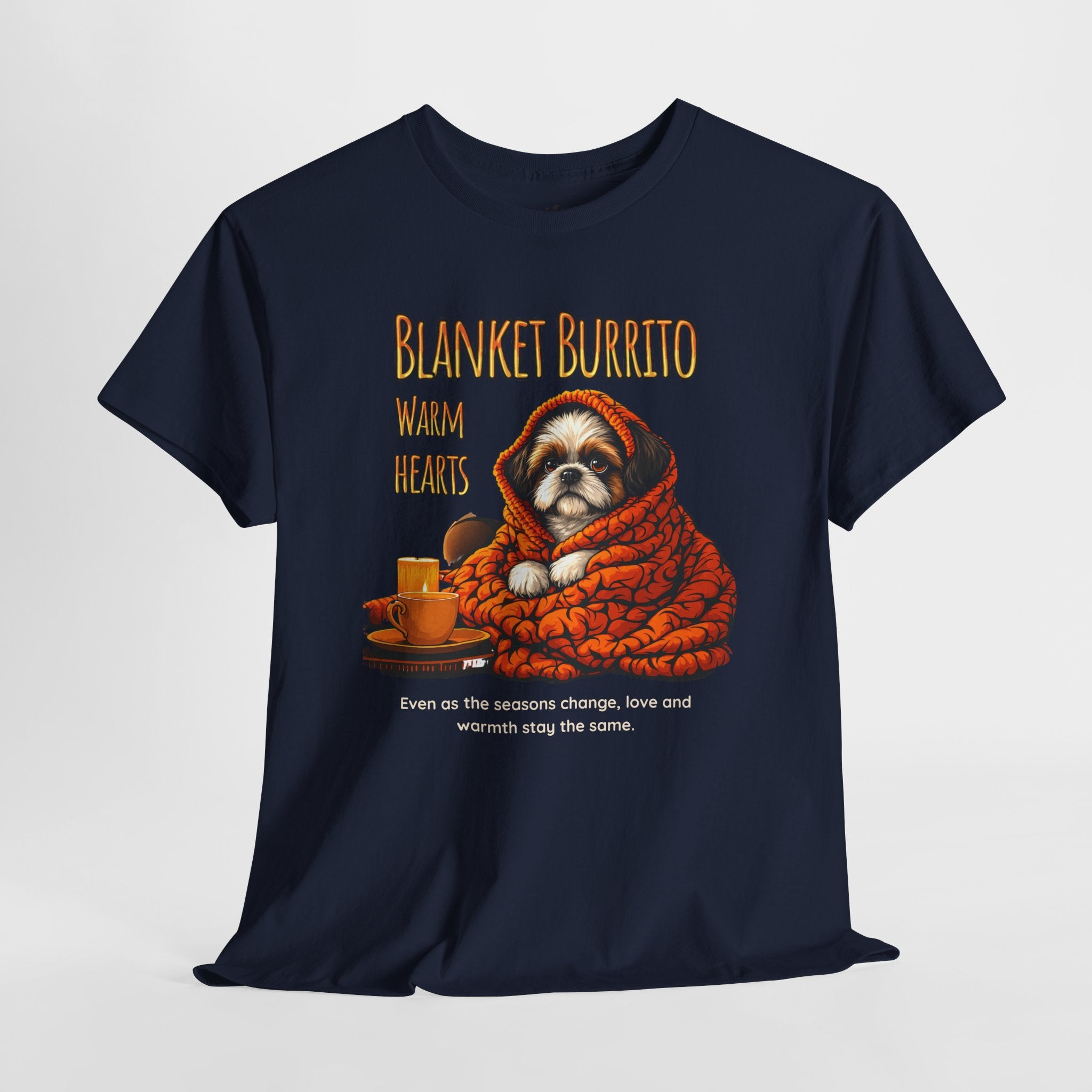 Unisex T-Shirt – Blanket Burrito, Warm Hearts: Cozy Fall Moments with Your Shih Tzu