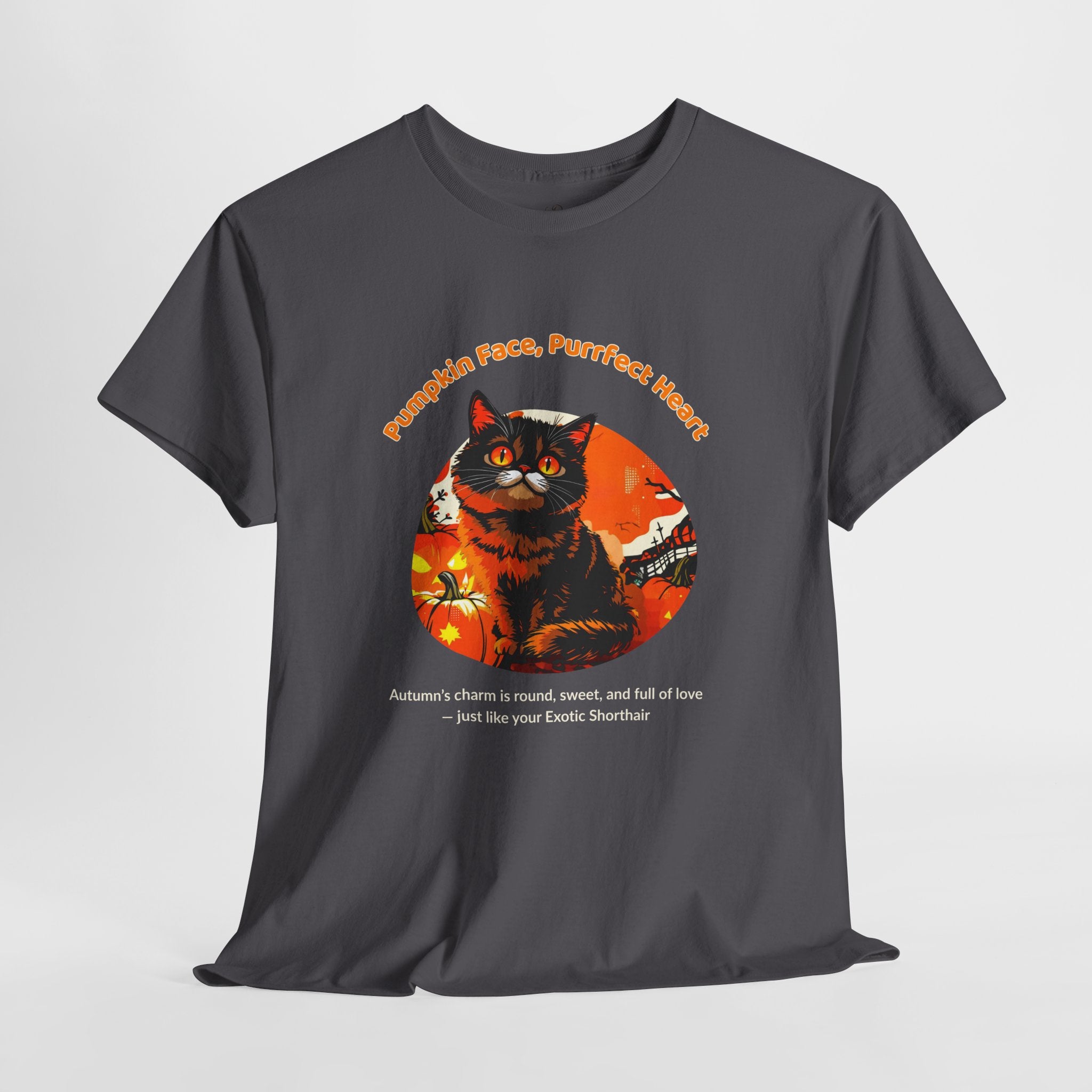 Unisex T-Shirt – Pumpkin Face, Purrfect Heart: Exotic Shorthair Fall Shirt