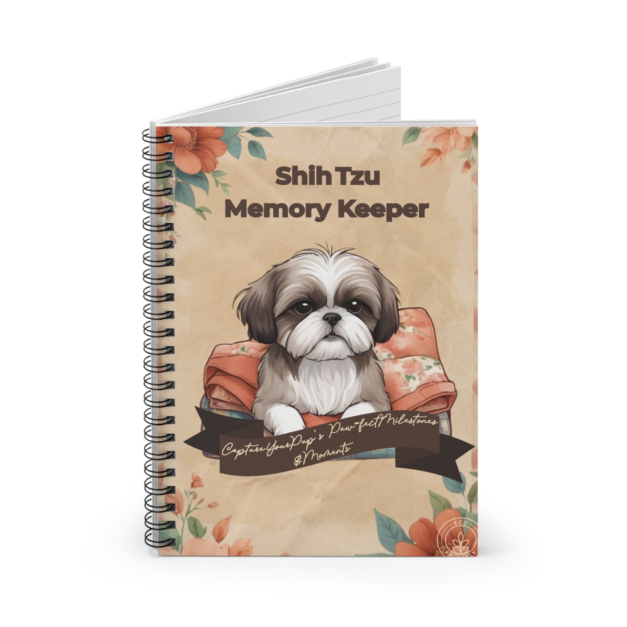 Shih Tzu Memory Keeper Notebook, Dog Lover Journal, Pet Memory Book, Cute Floral Spiral Notebook, Gift for Dog Owners