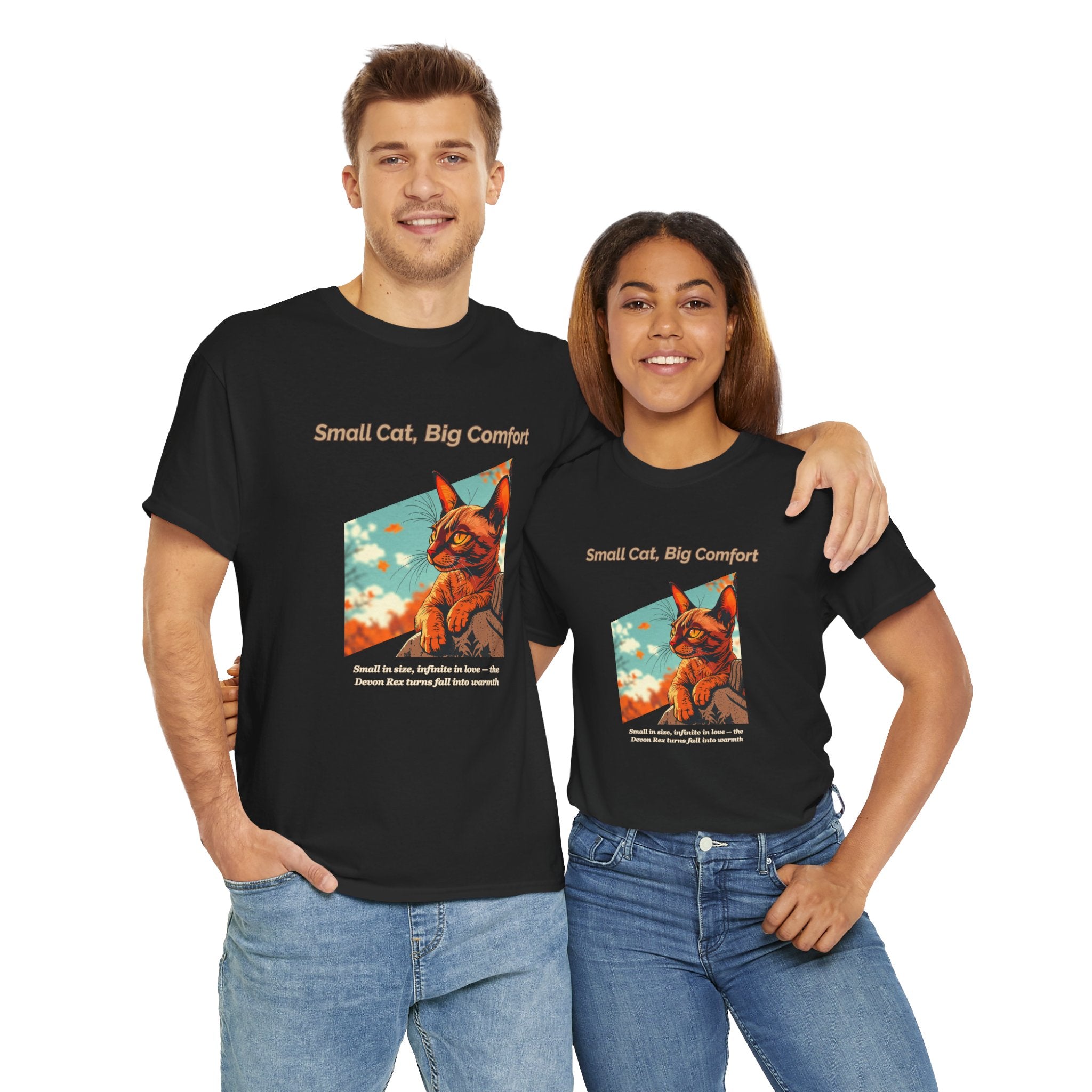 Unisex T-Shirt – Small Cat, Big Comfort: Devon Rex Fall Shirt