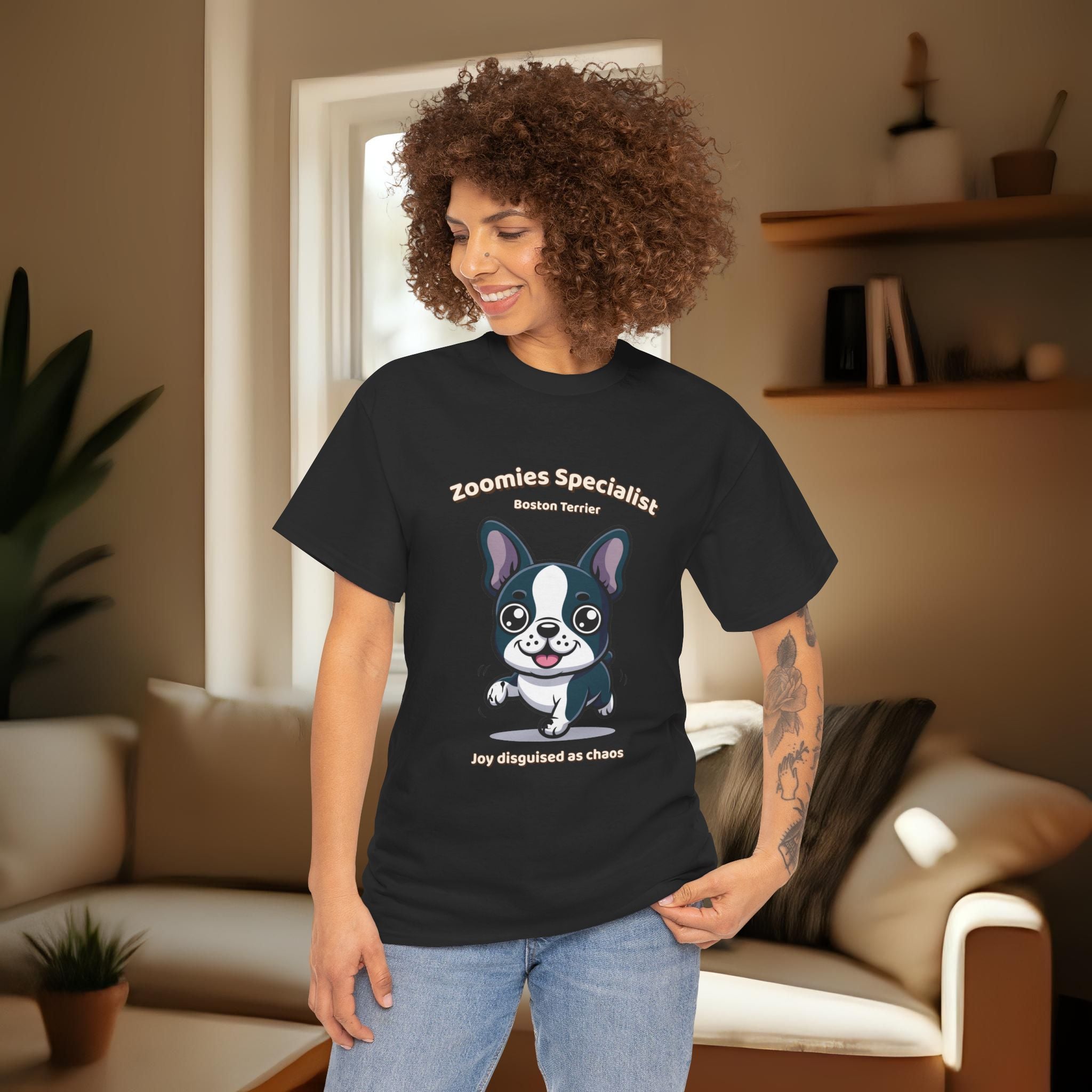 Unisex T-Shirt – Zoomies Specialist: Boston Terrier Everyday Moments Edition
