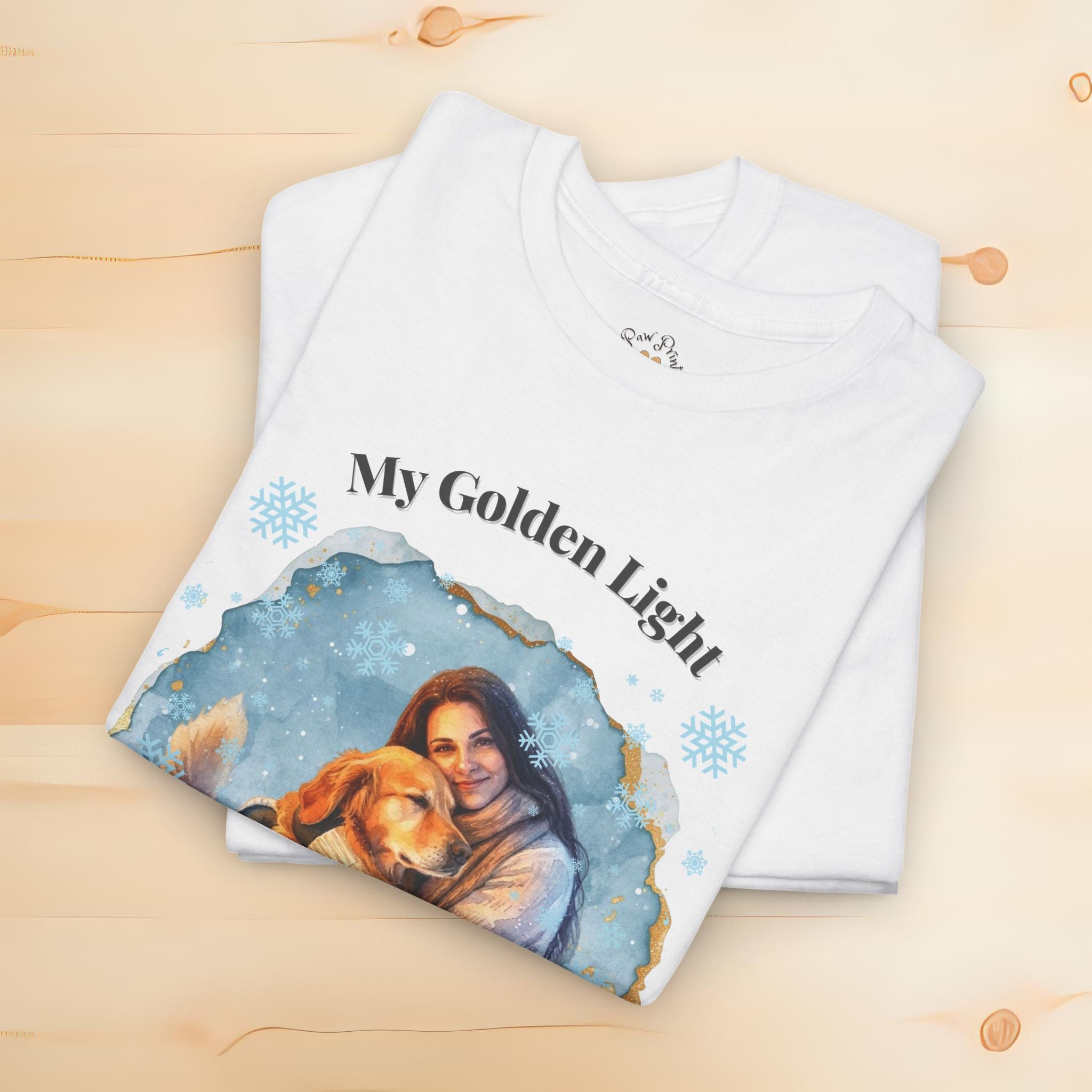 Unisex Personalized T-Shirt – My Golden Light: Custom Golden Retriever Watercolor Winter Portrait