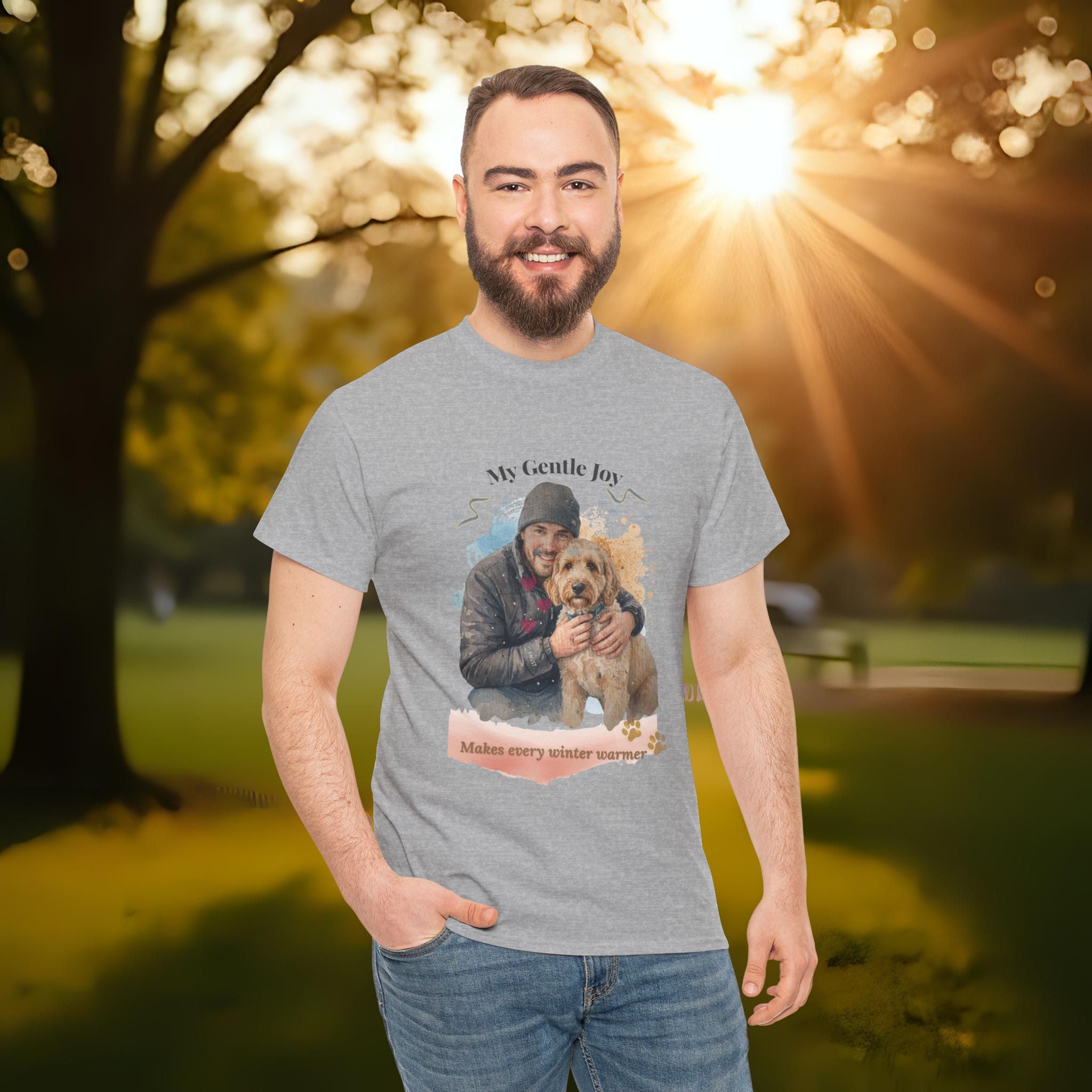 Unisex Personalized T-Shirt – My Gentle Joy: Custom Doodle (Goldendoodle/Labradoodle) Watercolor Winter Portrait