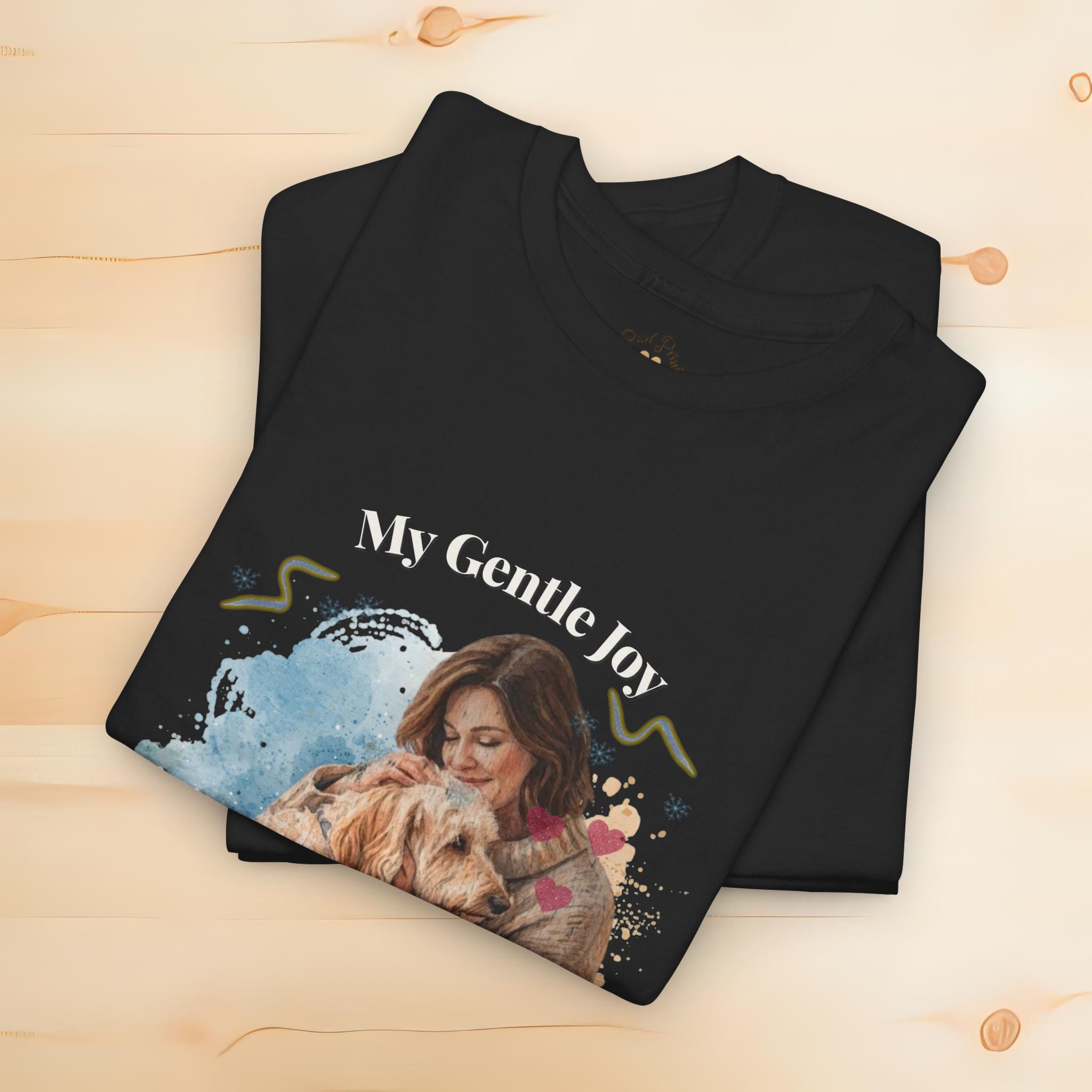 Unisex Personalized T-Shirt – My Gentle Joy: Custom Doodle (Goldendoodle/Labradoodle) Watercolor Winter Portrait