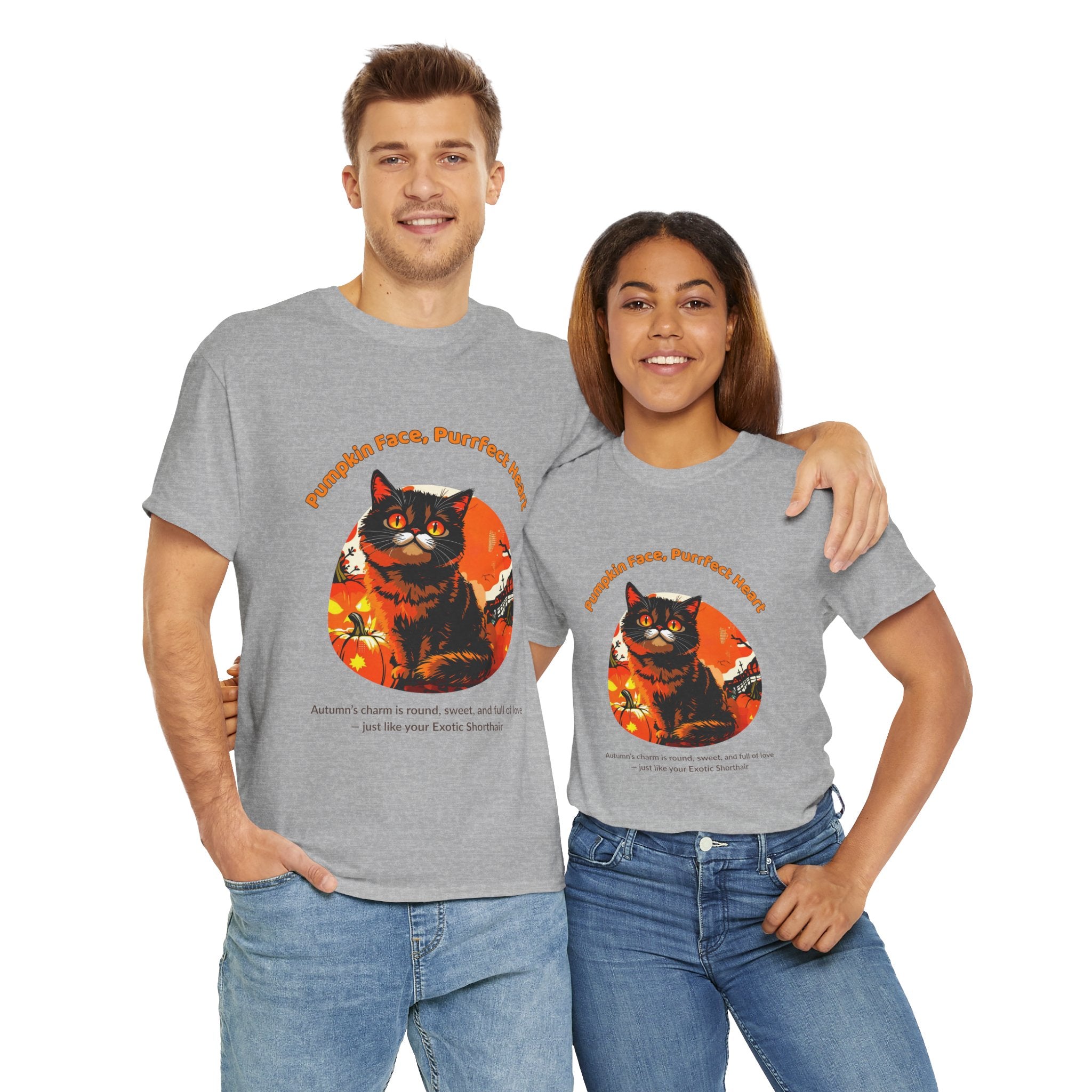 Unisex T-Shirt – Pumpkin Face, Purrfect Heart: Exotic Shorthair Fall Shirt