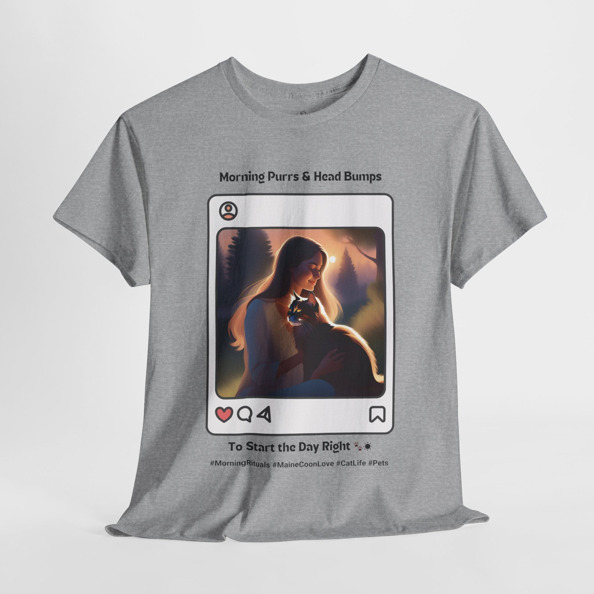 Women’s “Morning Purrs & Head Bumps” Maine Coon T‑Shirt – Uplifting Cat Mom Gift