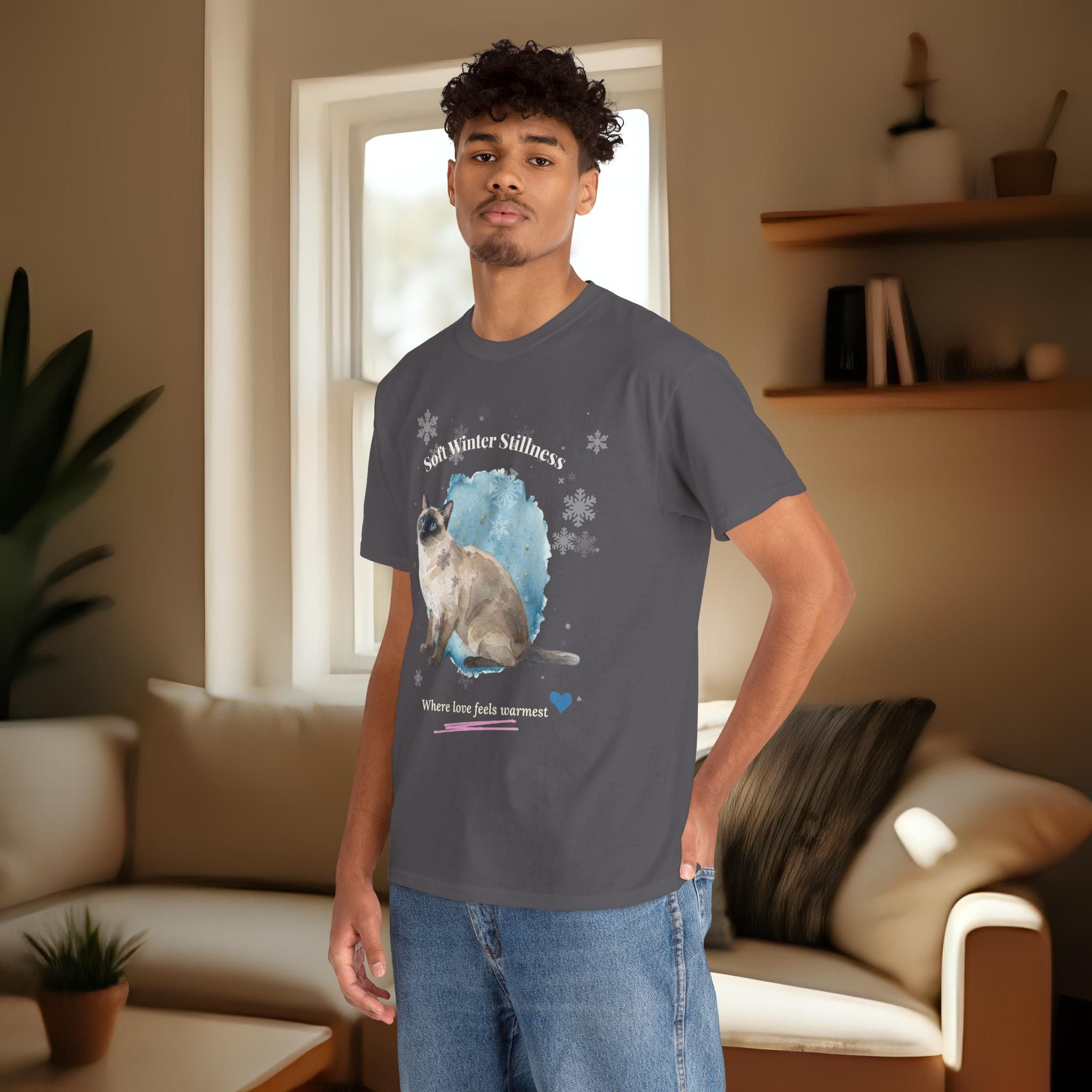 Unisex Personalized T-Shirt – Soft Winter Stillness: Siamese Watercolor Portrait Edition