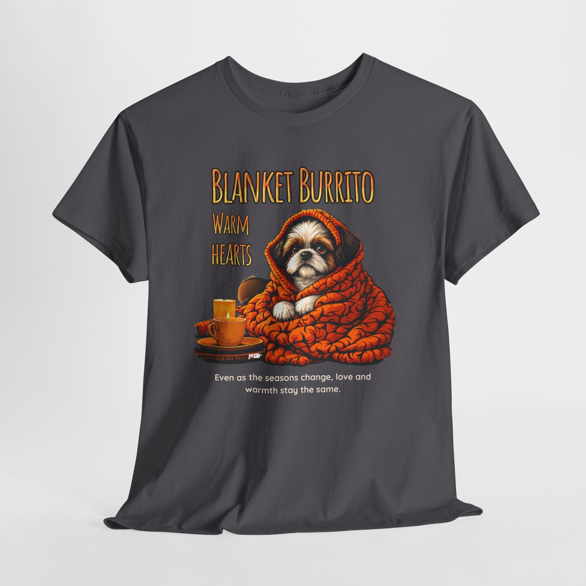 Unisex T-Shirt – Blanket Burrito, Warm Hearts: Cozy Fall Moments with Your Shih Tzu