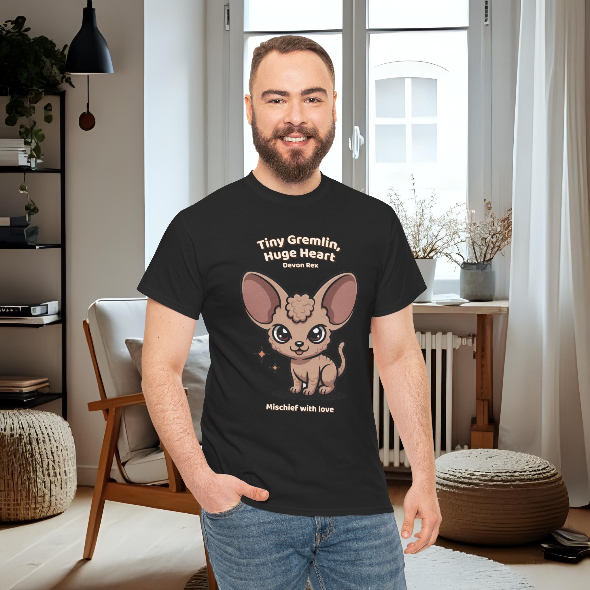 Unisex T-Shirt – Tiny Gremlin, Huge Heart: Devon Rex Everyday Moments Edition