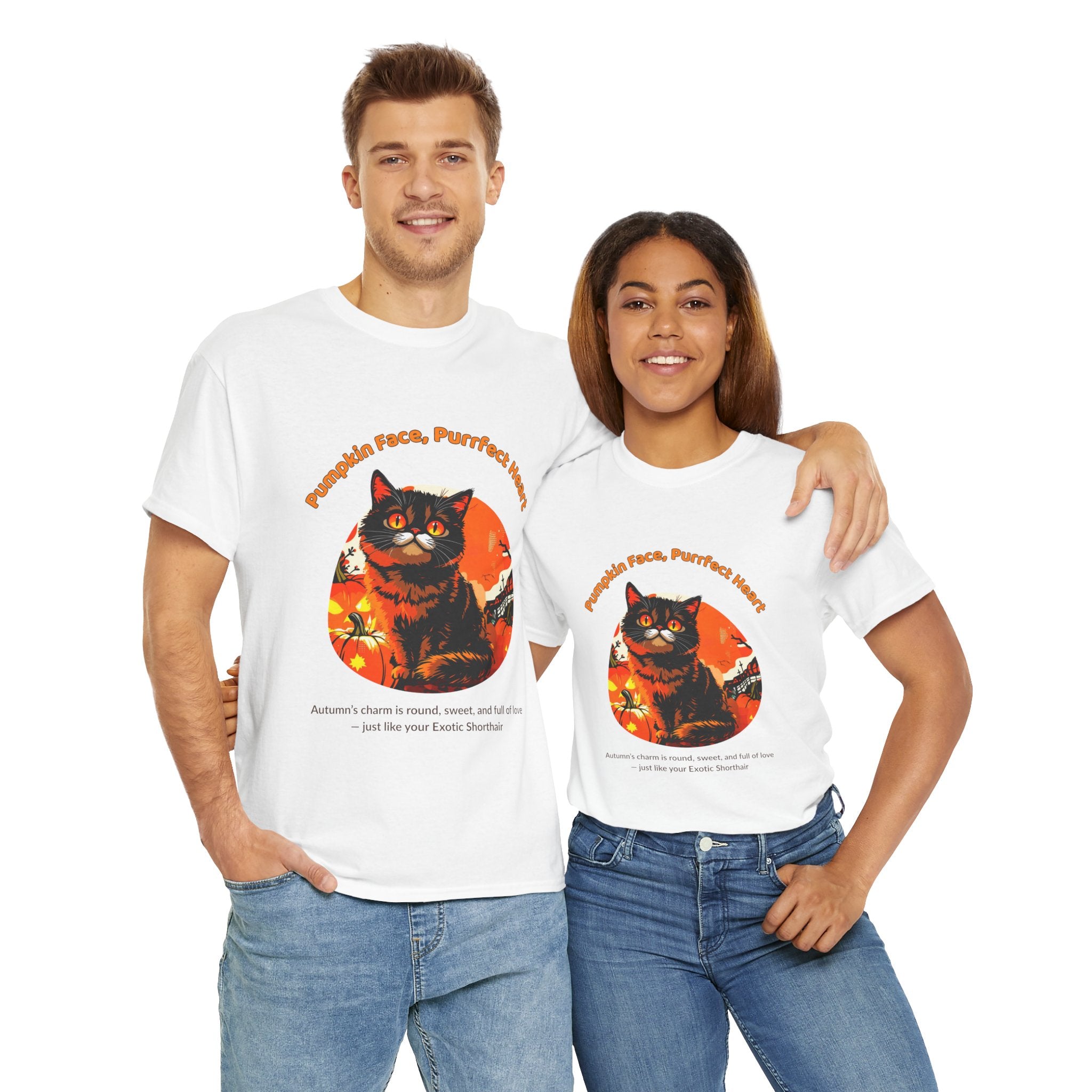 Unisex T-Shirt – Pumpkin Face, Purrfect Heart: Exotic Shorthair Fall Shirt