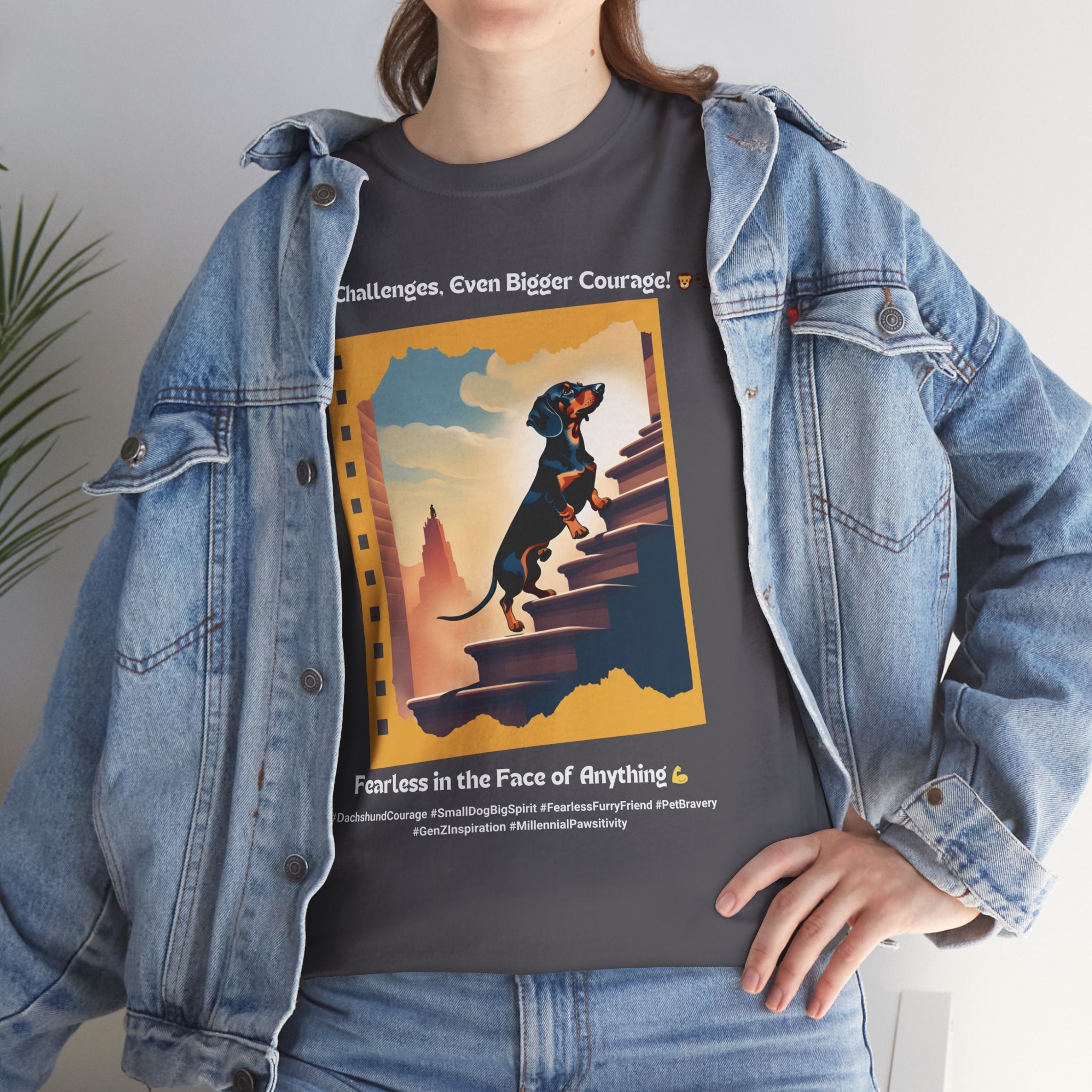 Unisex - Big Challenges, Even Bigger Courage: Dachshund Spirit T-Shirt