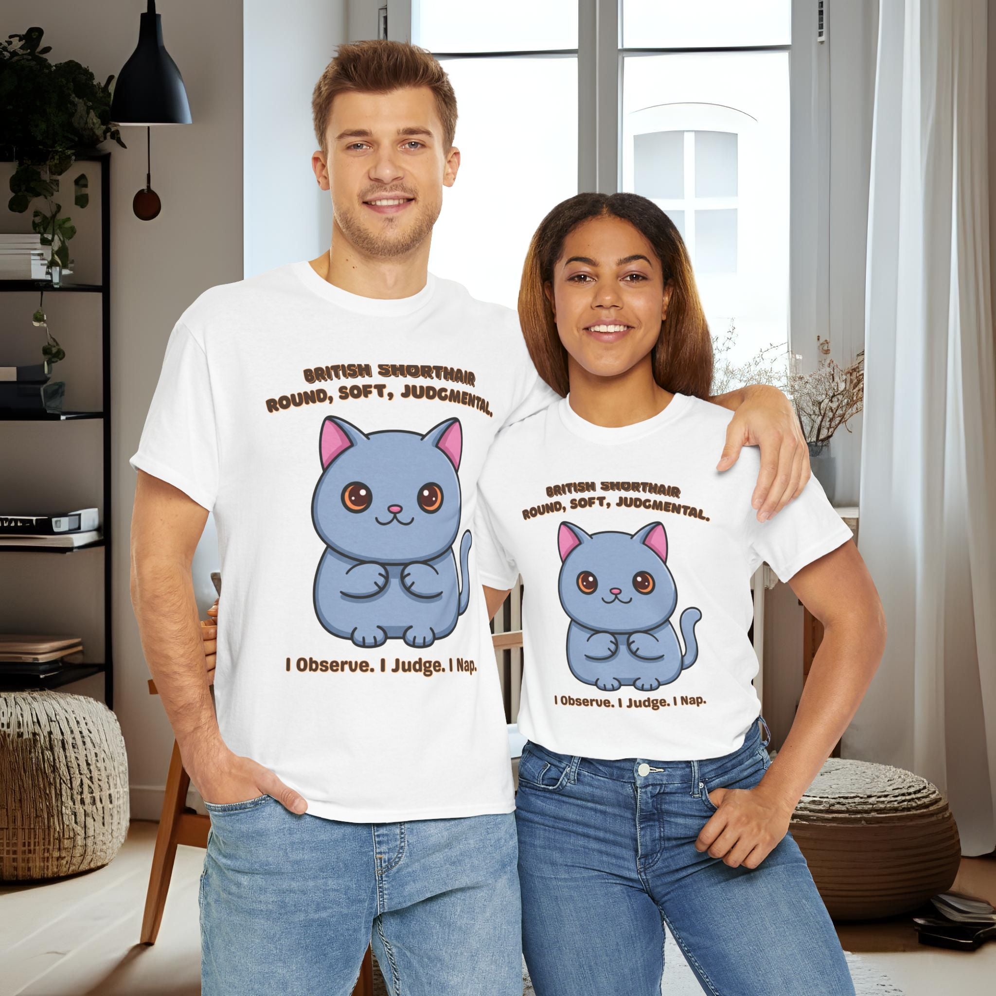 Unisex T-Shirt – Round, Soft, Judgmental: British Shorthair Everyday Moments Edition