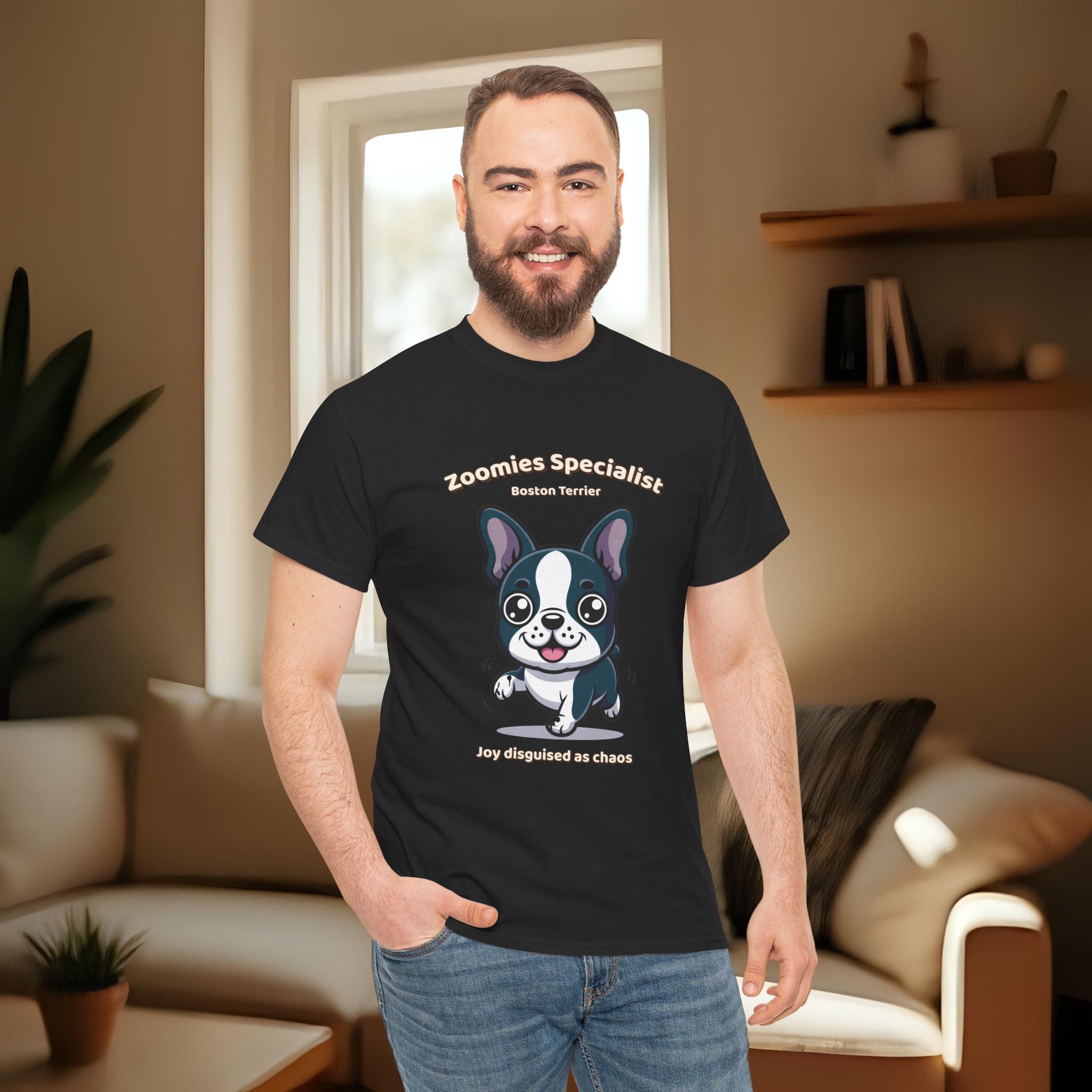 Unisex T-Shirt – Zoomies Specialist: Boston Terrier Everyday Moments Edition