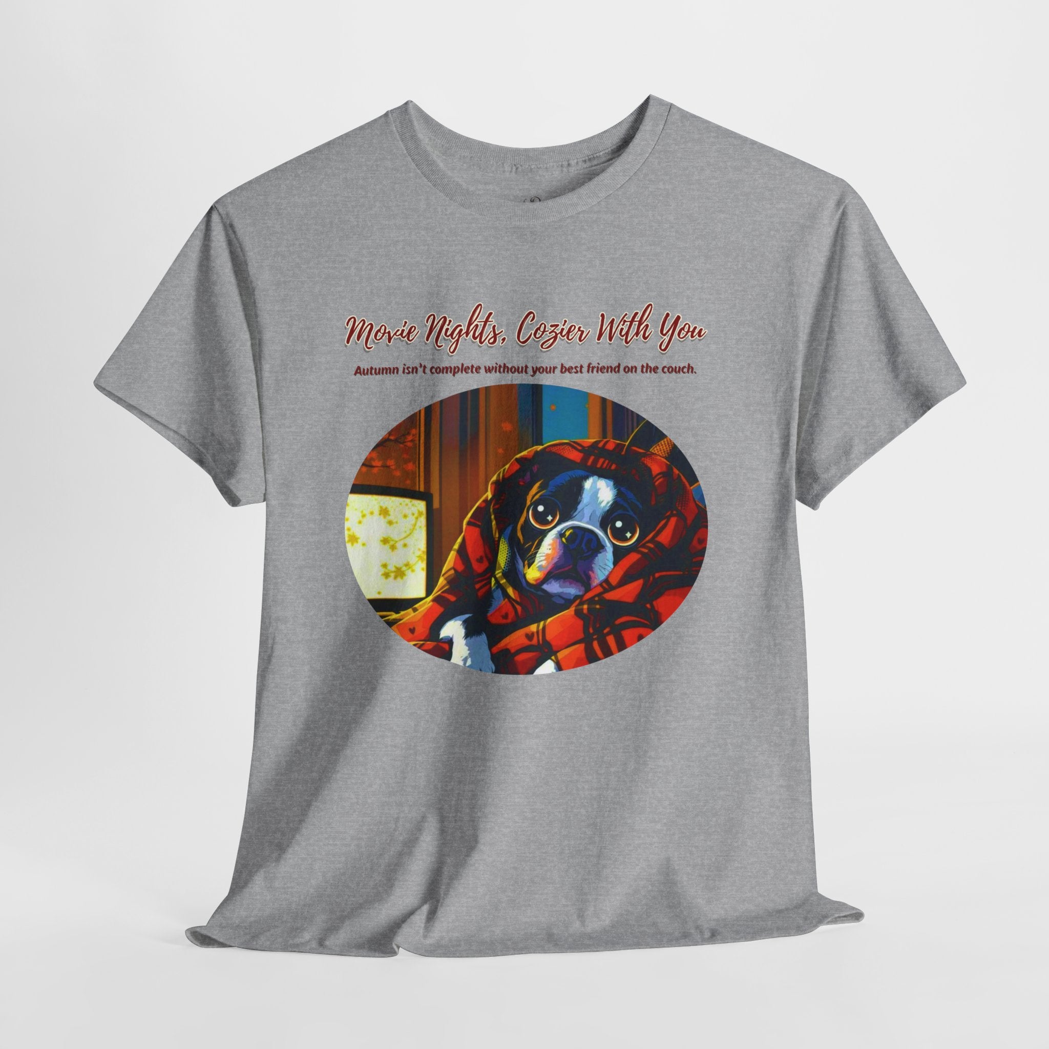 Unisex T-Shirt – Movie Nights, Cozier With You: Boston Terrier Fall Shirt